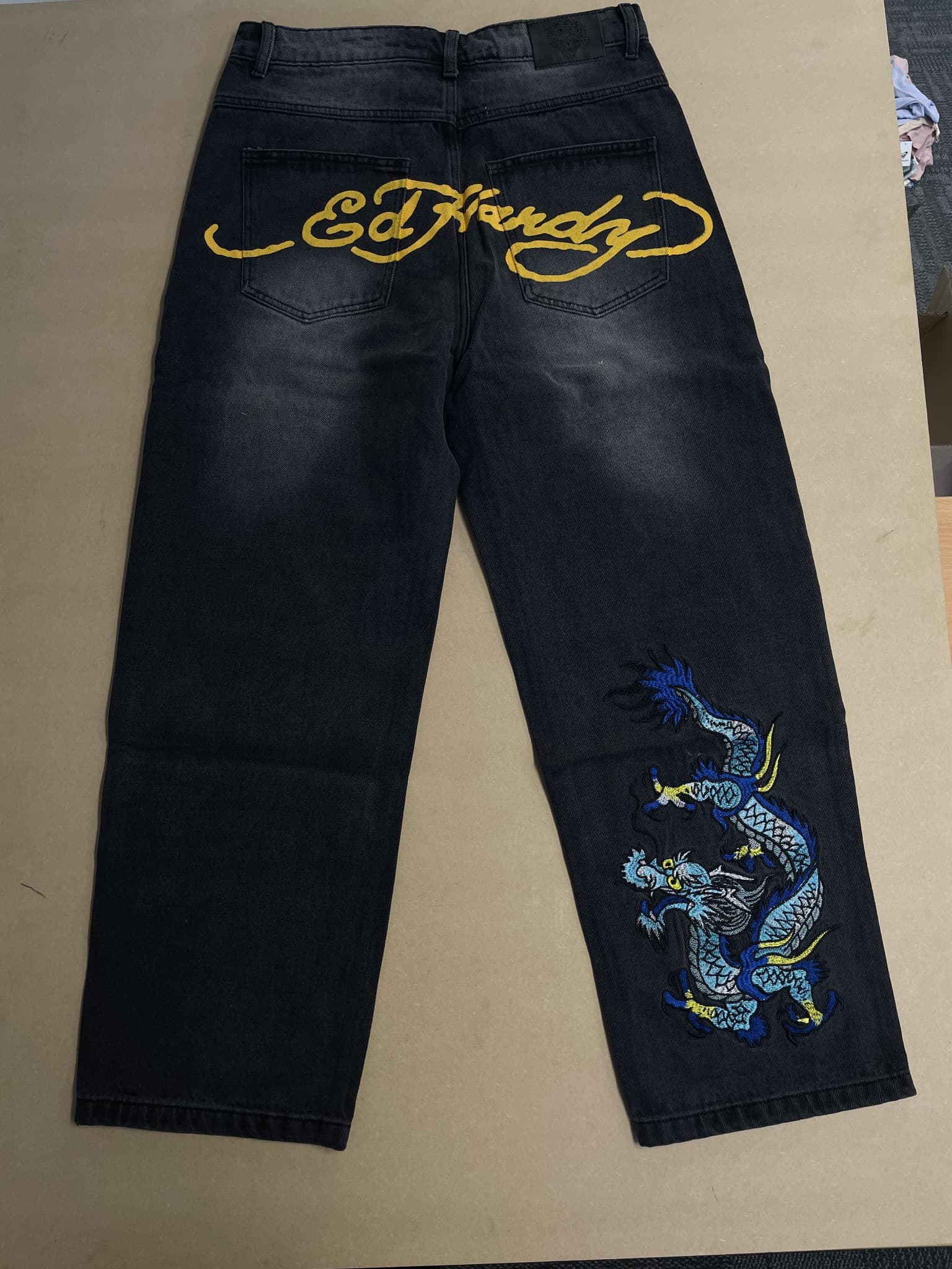 Ed Hardy X Urban Outfitters Washed Black Wide Leg Jeans - 28W 30L