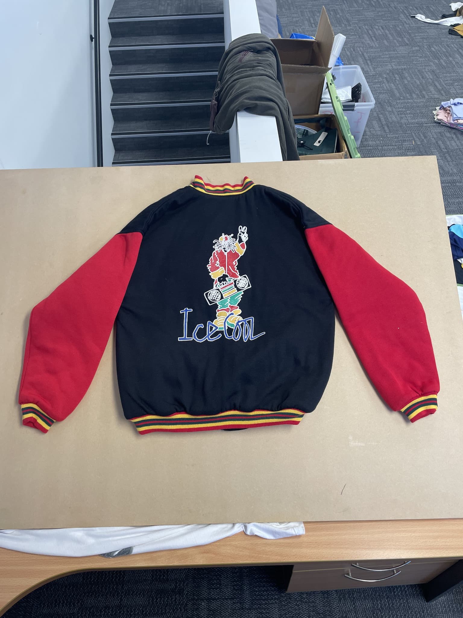 Vintage 90s WAVELENGTH Rasta Boombox Varsity Jacket - New With Tags — photo 2 of 8