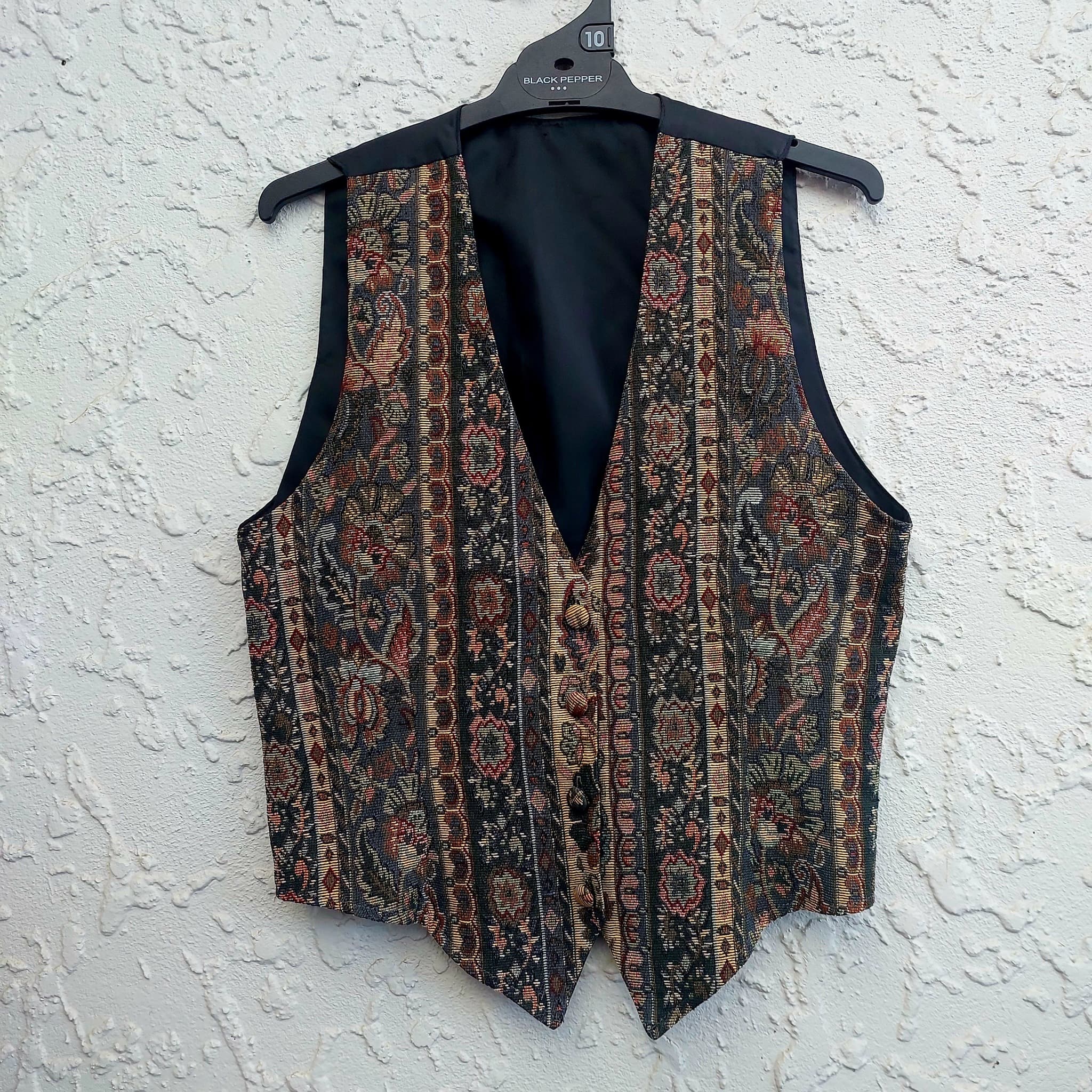 BLACK PEPPER Tapestry Waistcoat Vest, Floral Pattern, Size 10