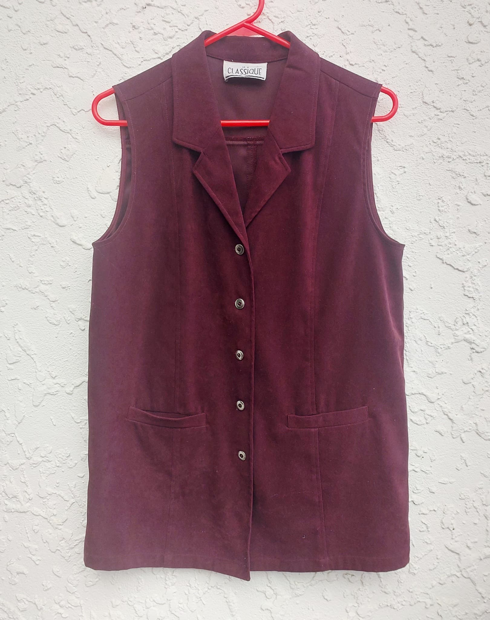 CLASSIQUE Button-Down Vest, Burgundy, Size 10