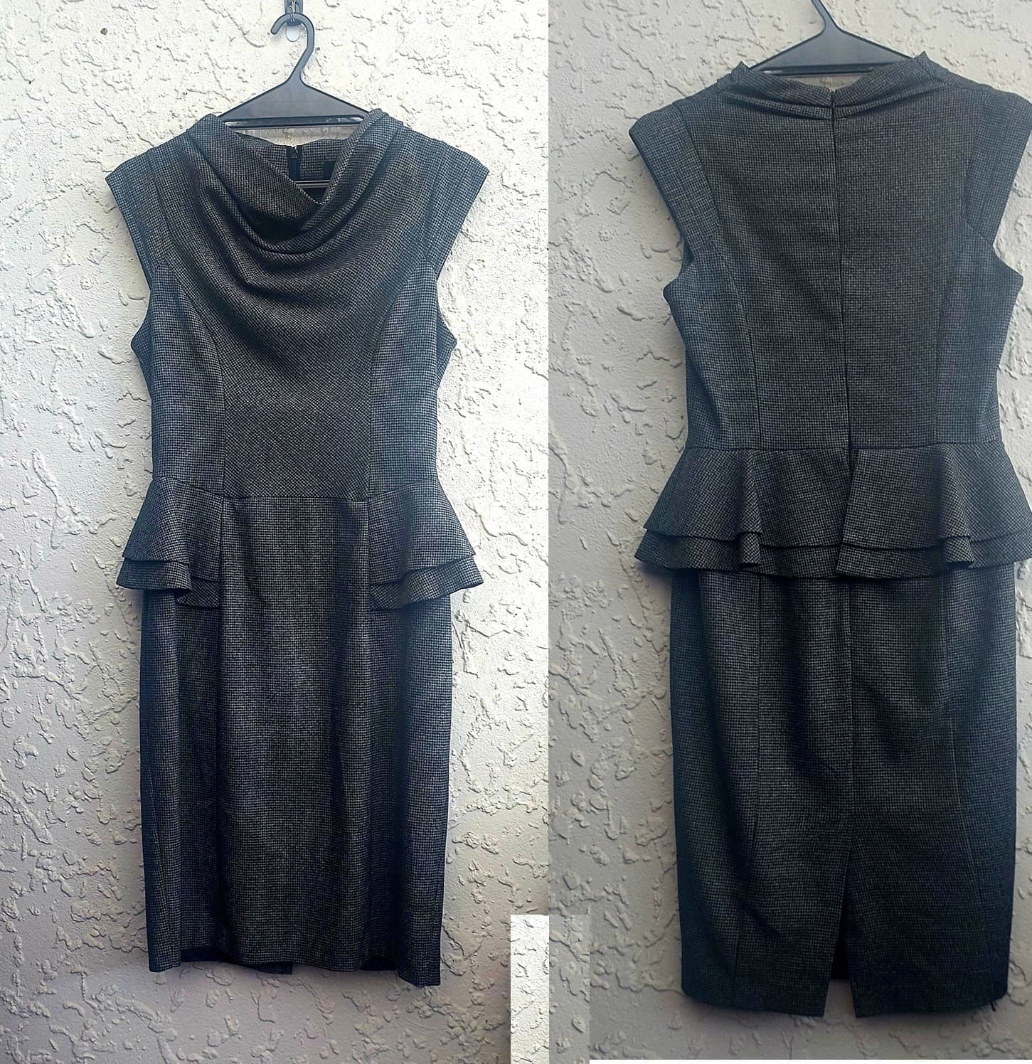 CUE Houndstooth Peplum Sheath Dress, Black and White, Size 10
