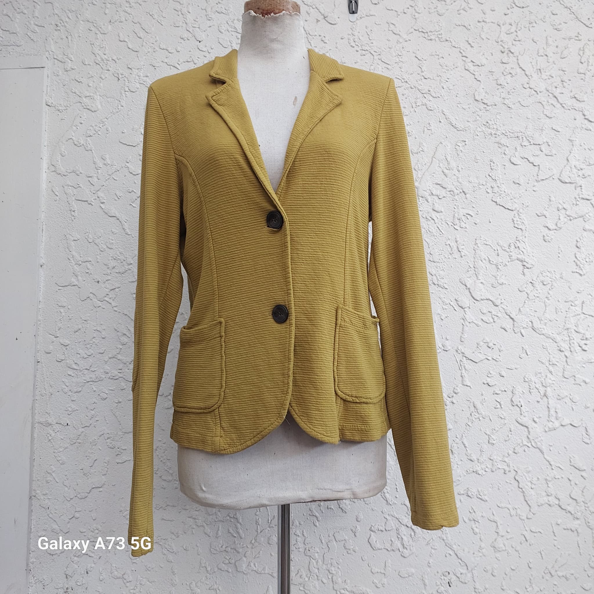 DR. BLOOM Textured Knit Blazer, Mustard Yellow, Size L/XL
