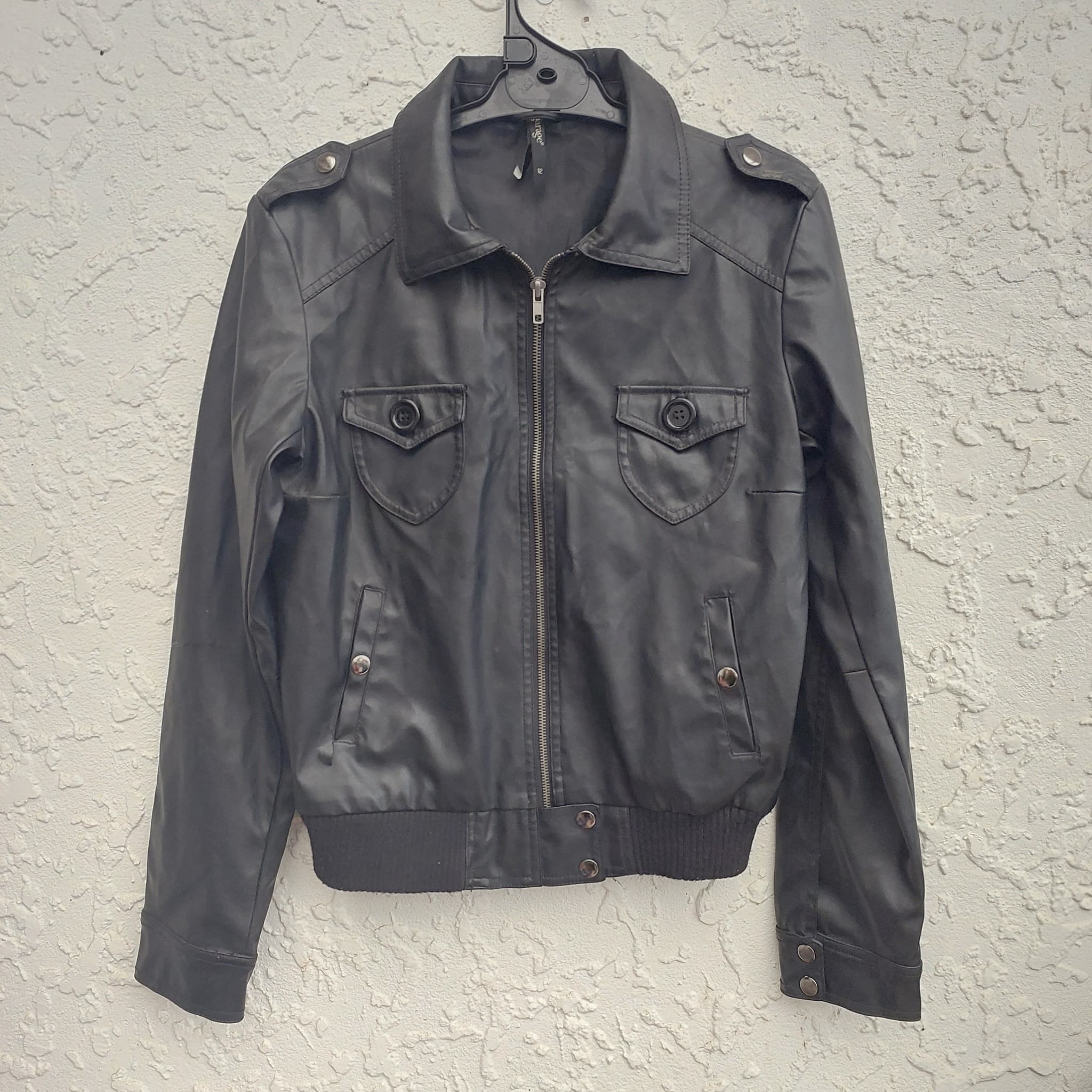 Garage Faux Leather Bomber Jacket, Black, Size 12