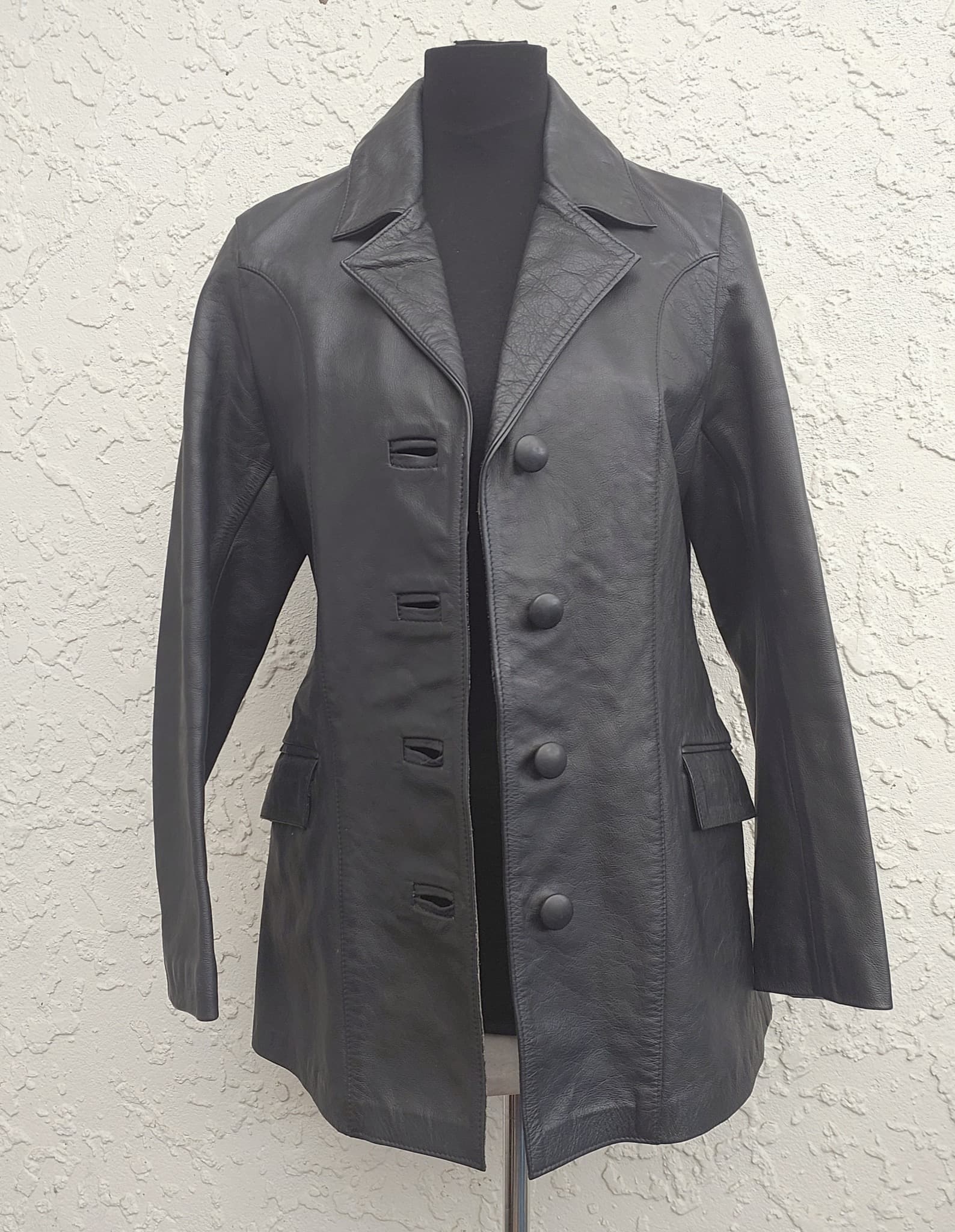 Hawk Bay Vintage Leather Blazer Jacket Black Size 10