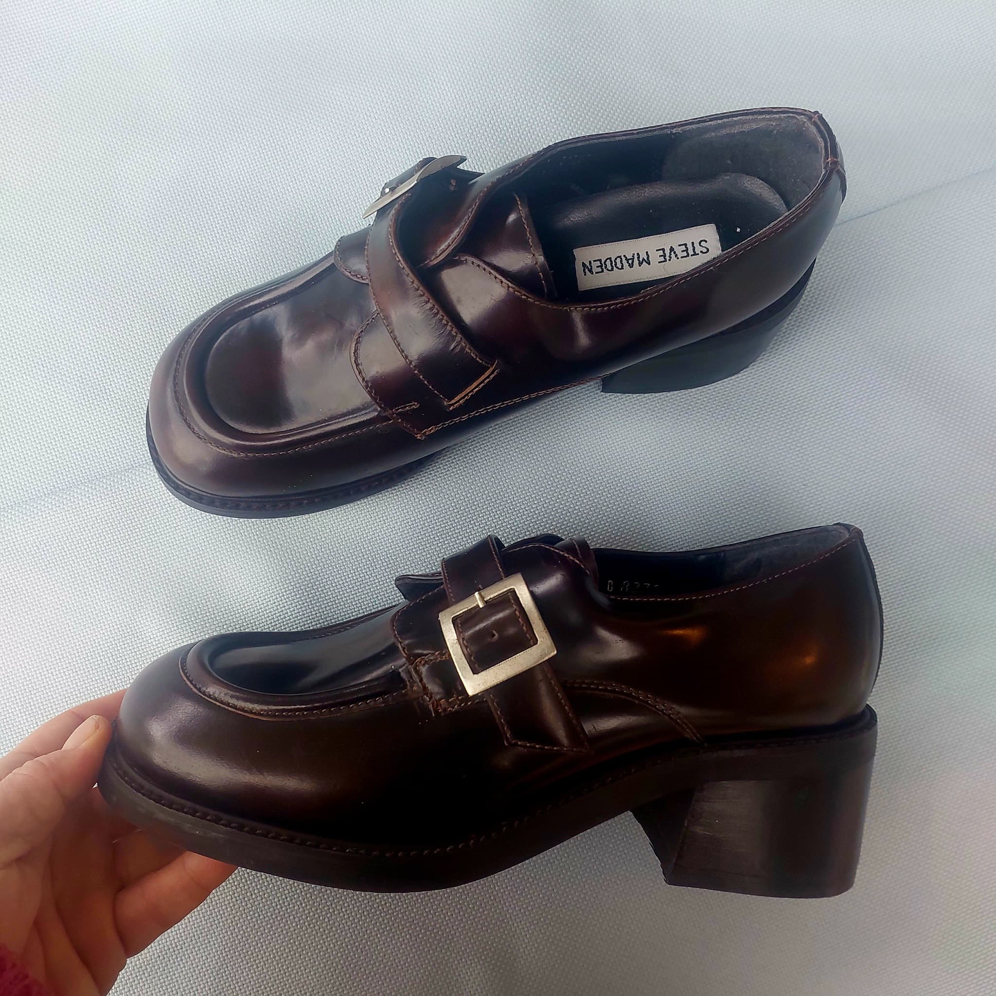 STEVE MADDEN Chunky Buckle Loafers, Dark Brown, Size 40