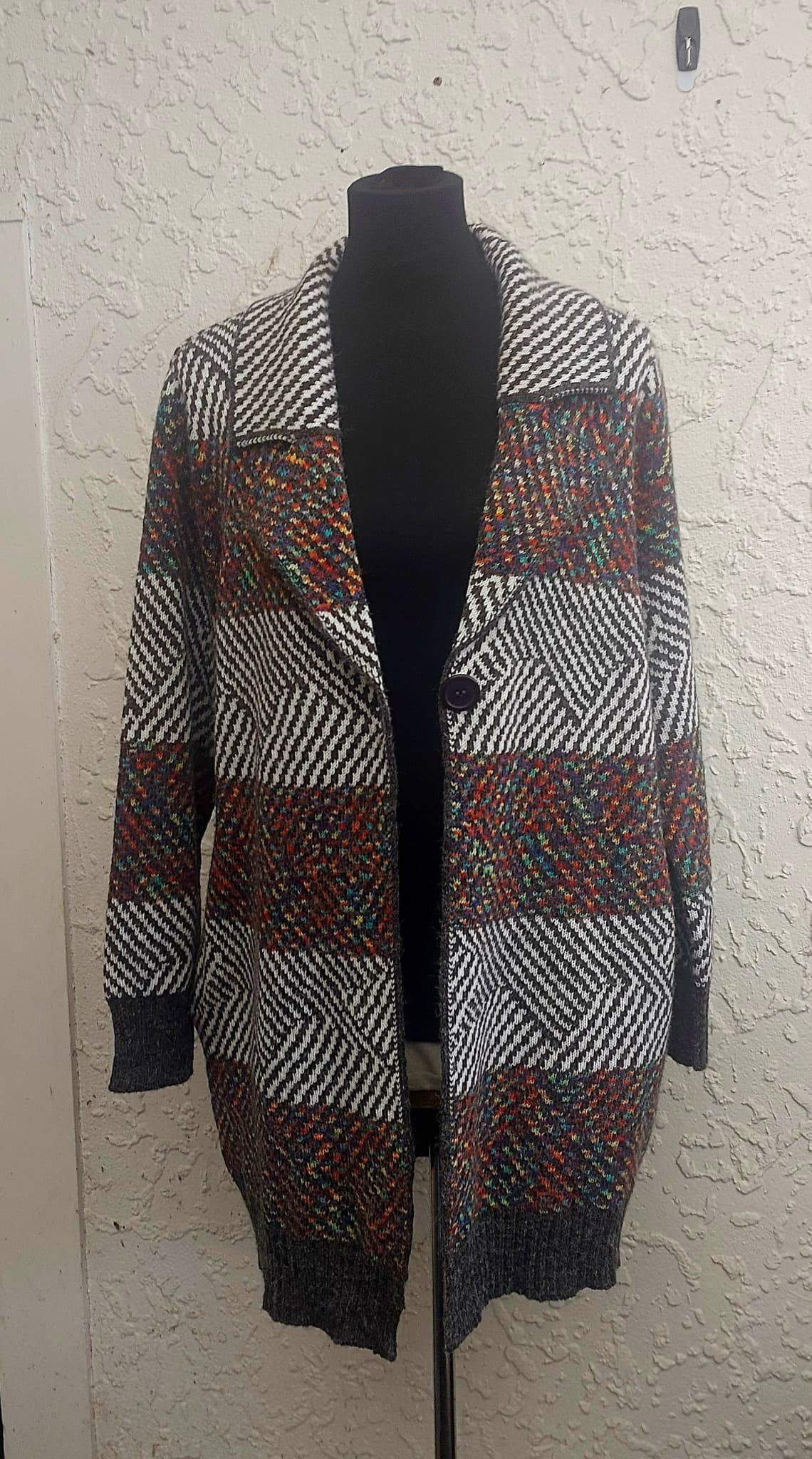 Vintage geometric chunky knit cardi-coat - Size M