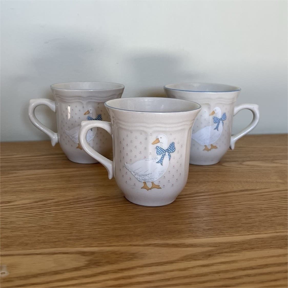 Vintage Aunt Rhody Country Goose Coffee Mugs Set 3 Ceramic Cottagecore