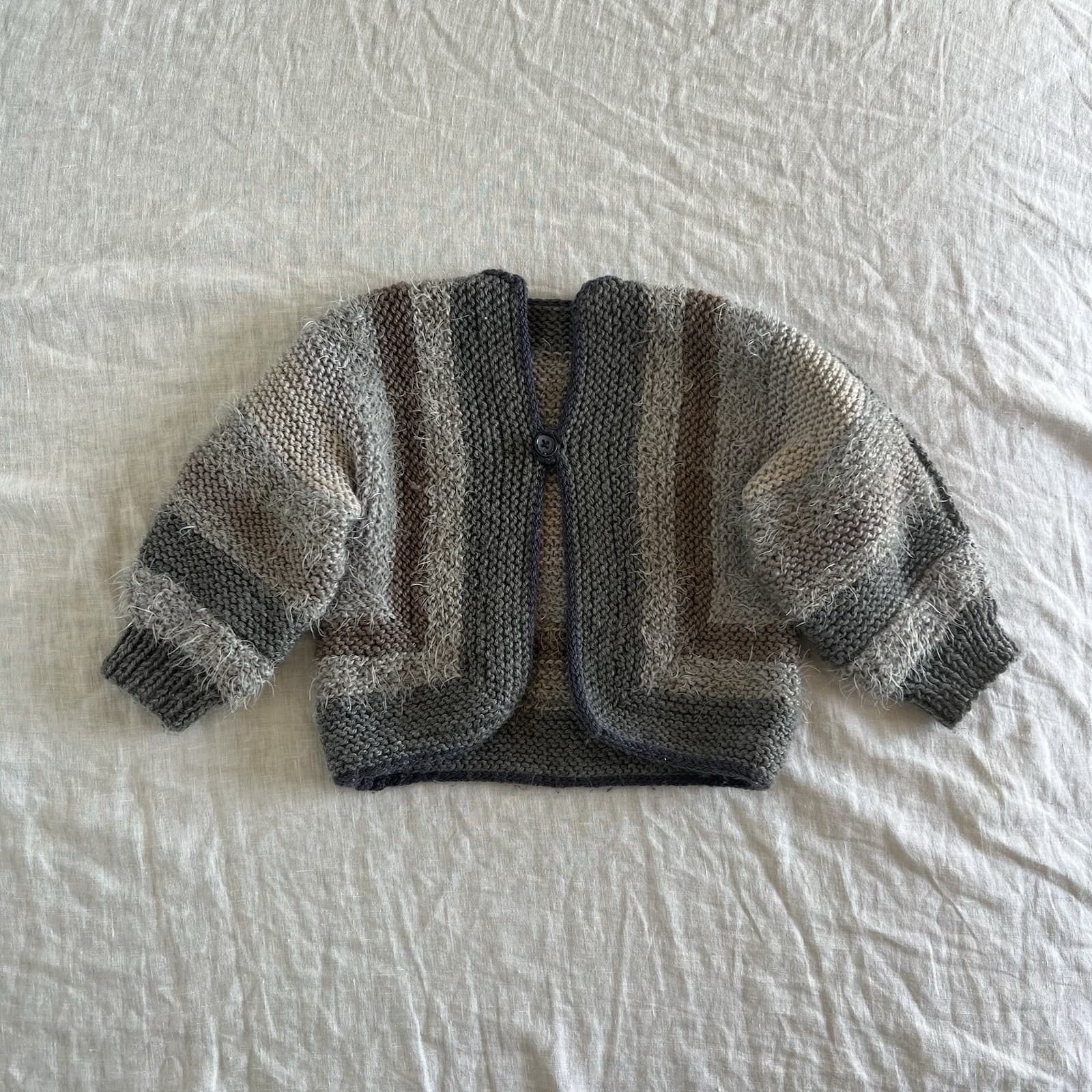 Handmade Kids Knit Cardigan Size 1 2 Grey Fluffy Cottagecore Boho Soft Sweater