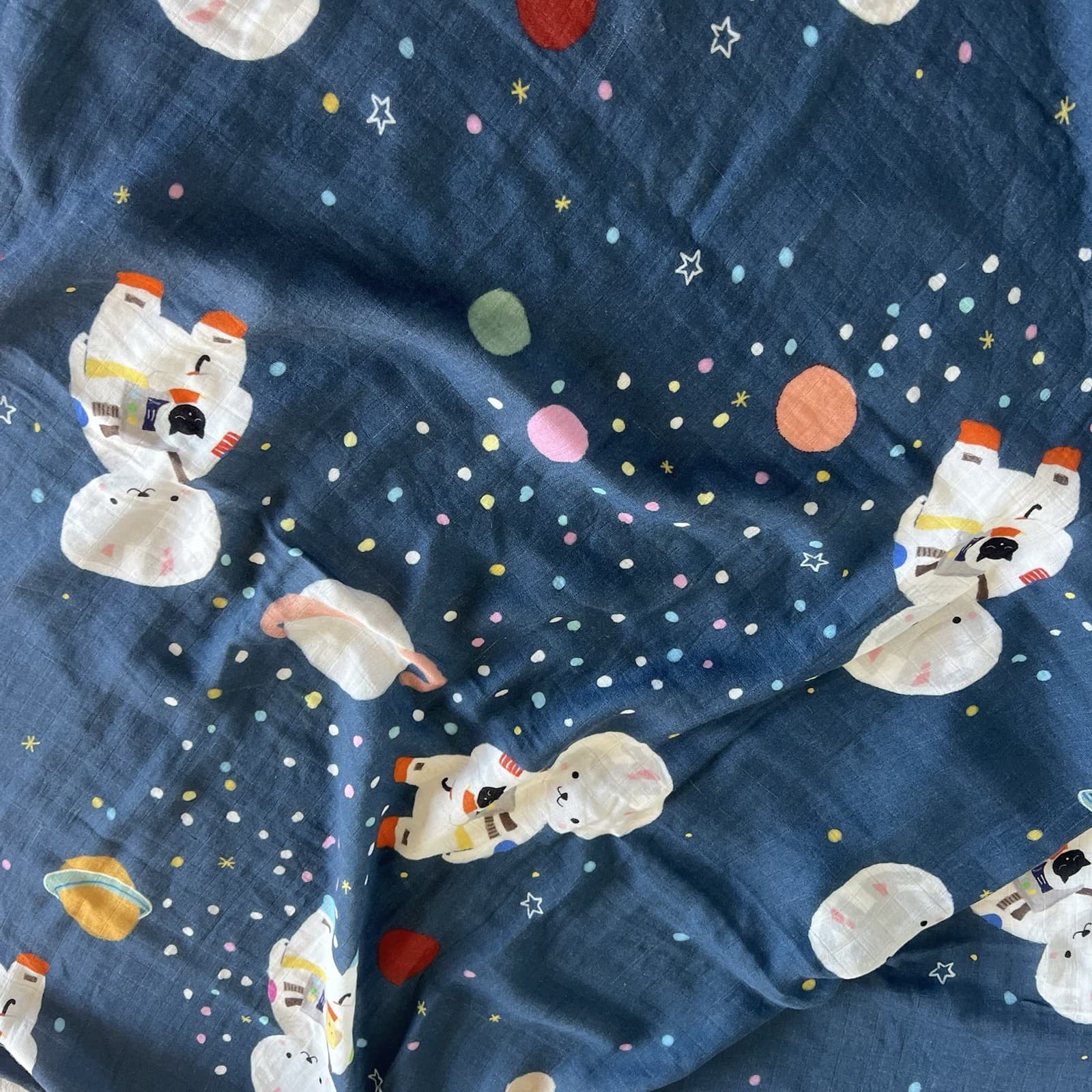 Suki McMaster Organic Bamboo Muslin Swaddle Blanket Space Bunny Cat Space Suit — photo 5 of 8