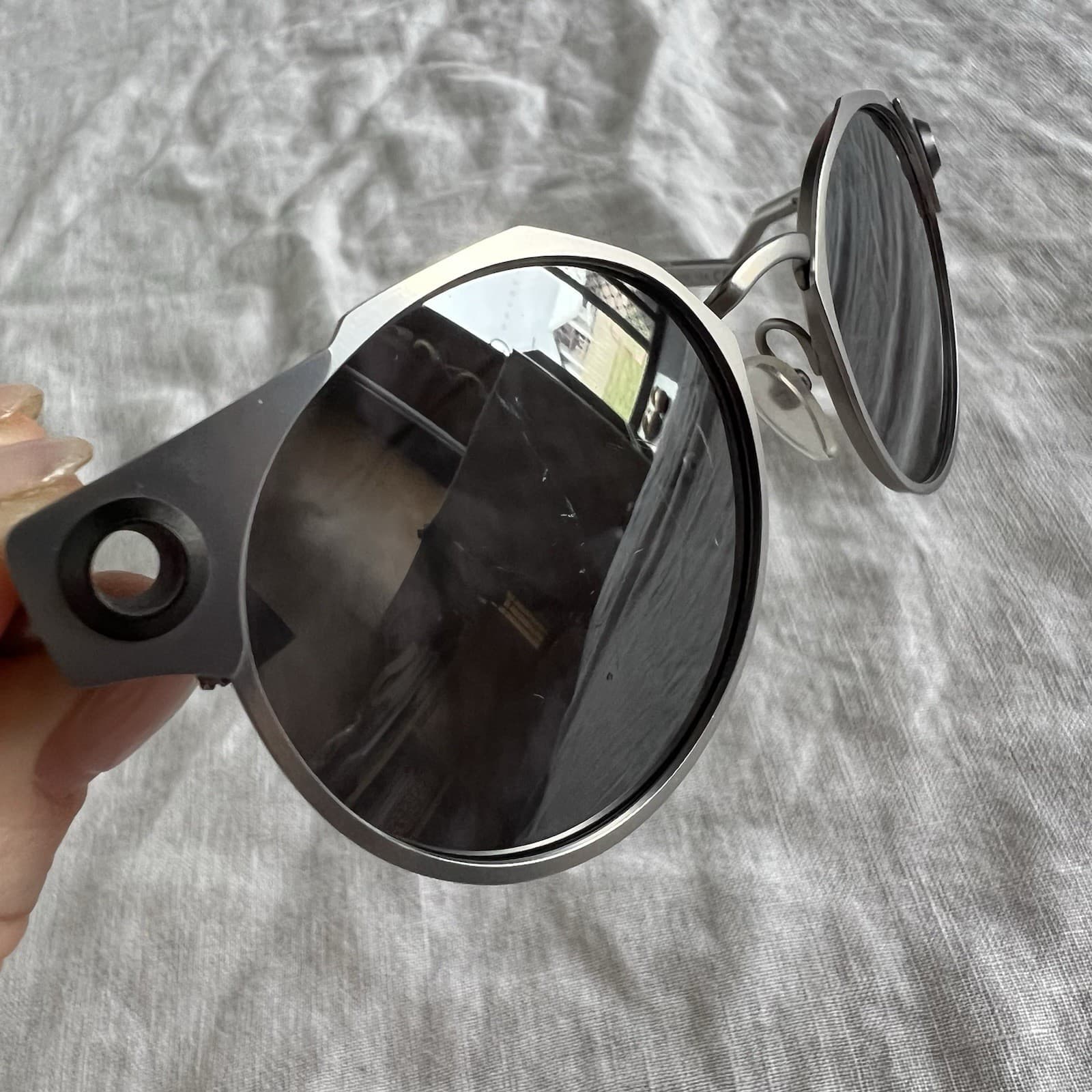 Oakley Deadbolt Sunglasses Titanium Frame Prizm Black Lenses Round Futuristic — photo 4 of 12