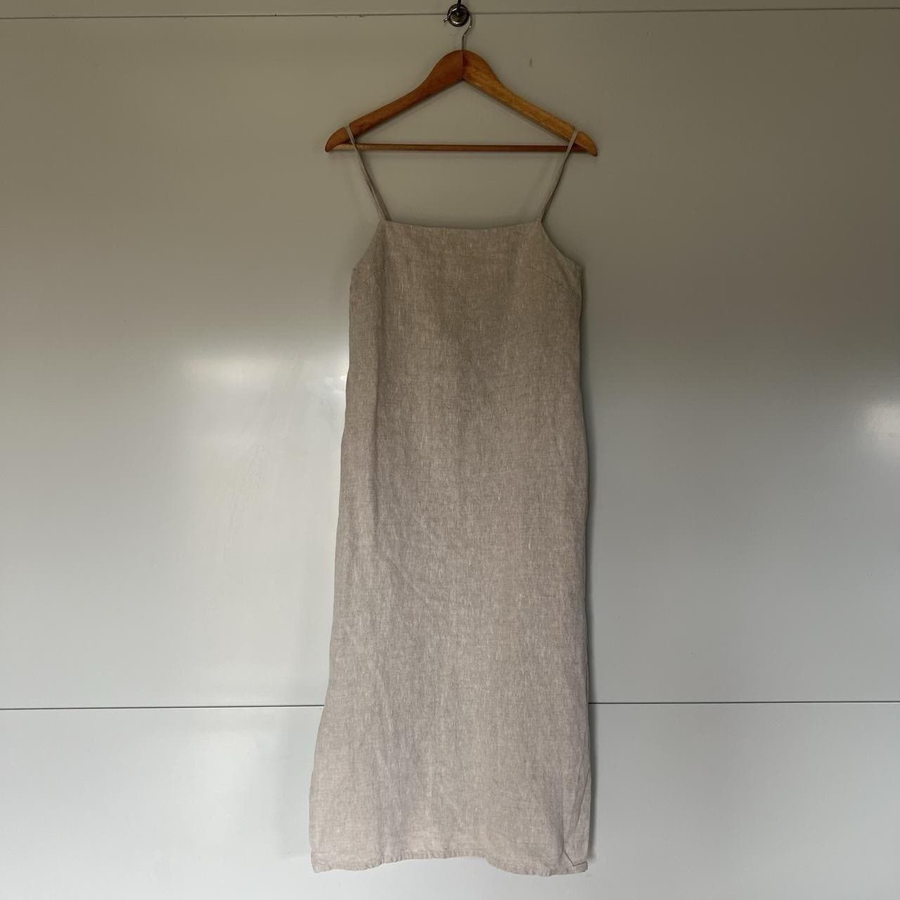 Museum Oatmeal Linen Midi Dress Romantic Coastal Prairie Boho Minimal Size S — photo 3 of 8