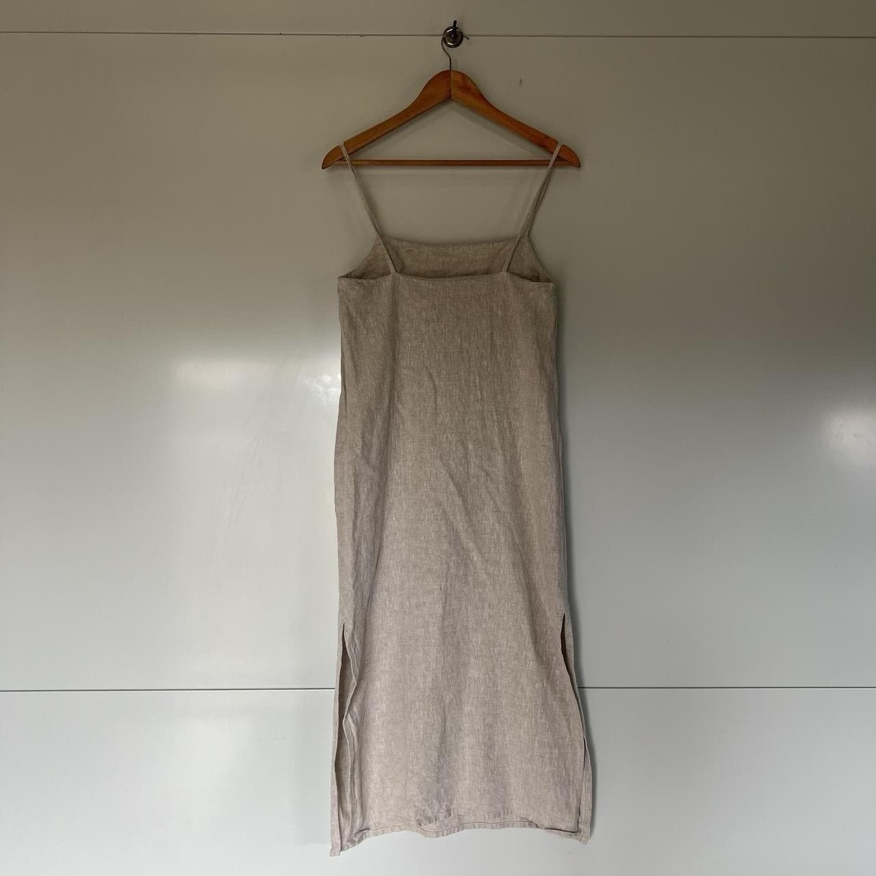 Museum Oatmeal Linen Midi Dress Romantic Coastal Prairie Boho Minimal Size S — photo 4 of 8