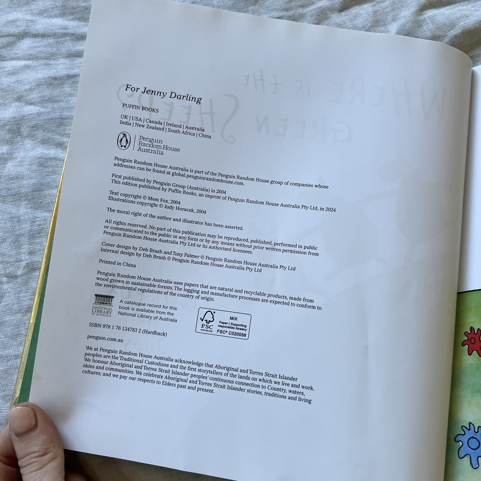 Where is the Green Sheep? Mem Fox Gold 20th Anniversary Edition Hardcover As New — photo 4 of 4