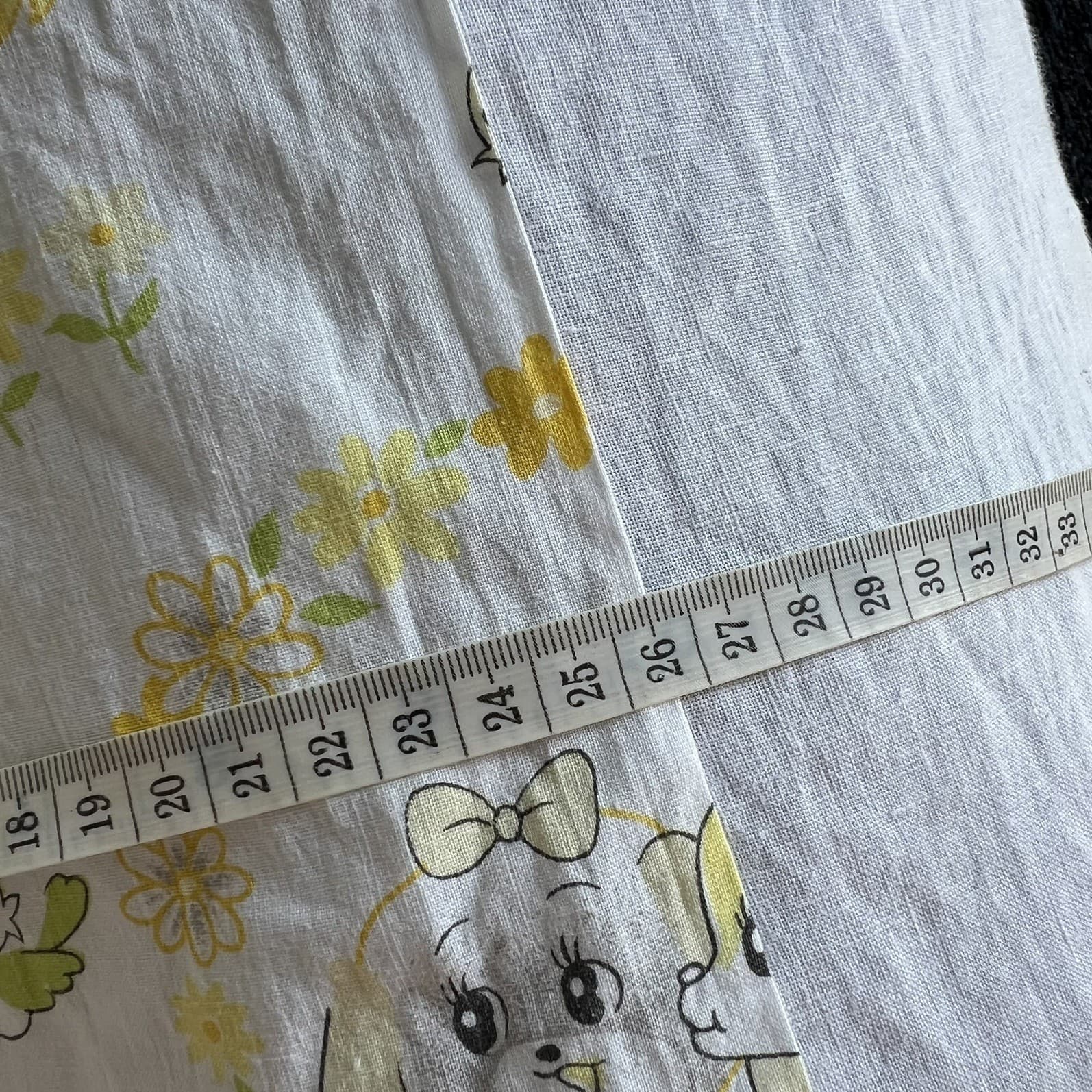 Vintage 1970s Cotton Cot Blanket Sheet Yellow Puppies Chicks Floral Craft Fabric — photo 2 of 8