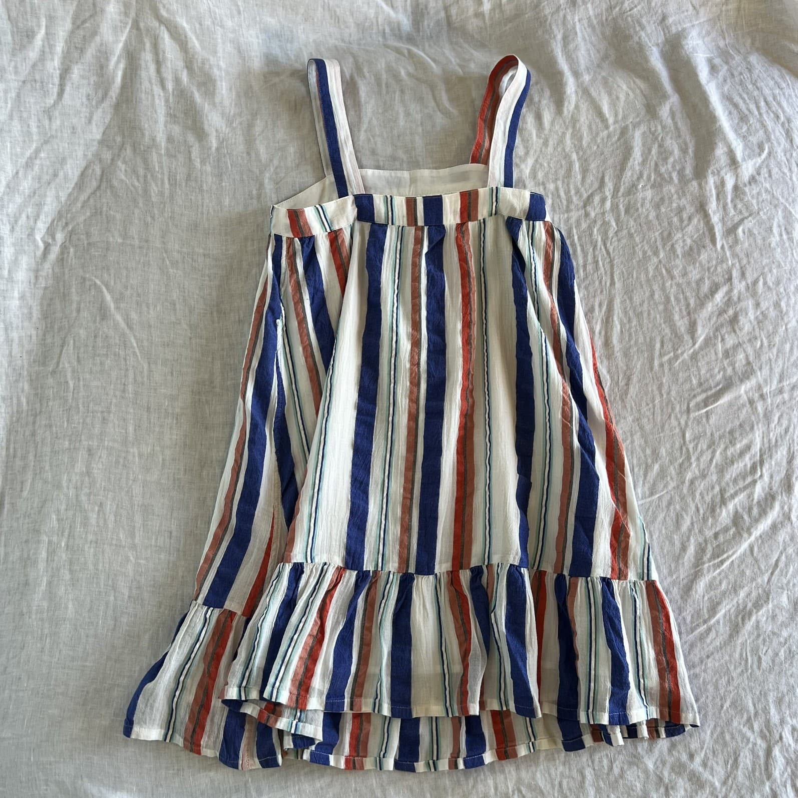 Country Road Girls Stripe Dress Summer Linen Blend Blue Terracotta Ruffle — photo 5 of 6