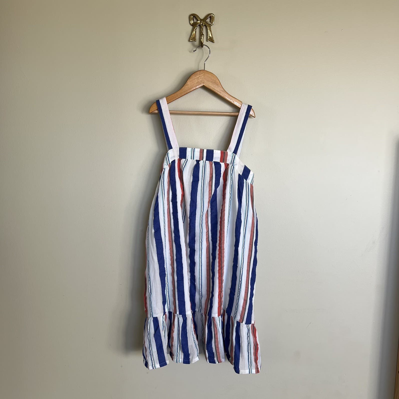 Country Road Girls Stripe Dress Summer Linen Blend Blue Terracotta Ruffle — photo 6 of 6