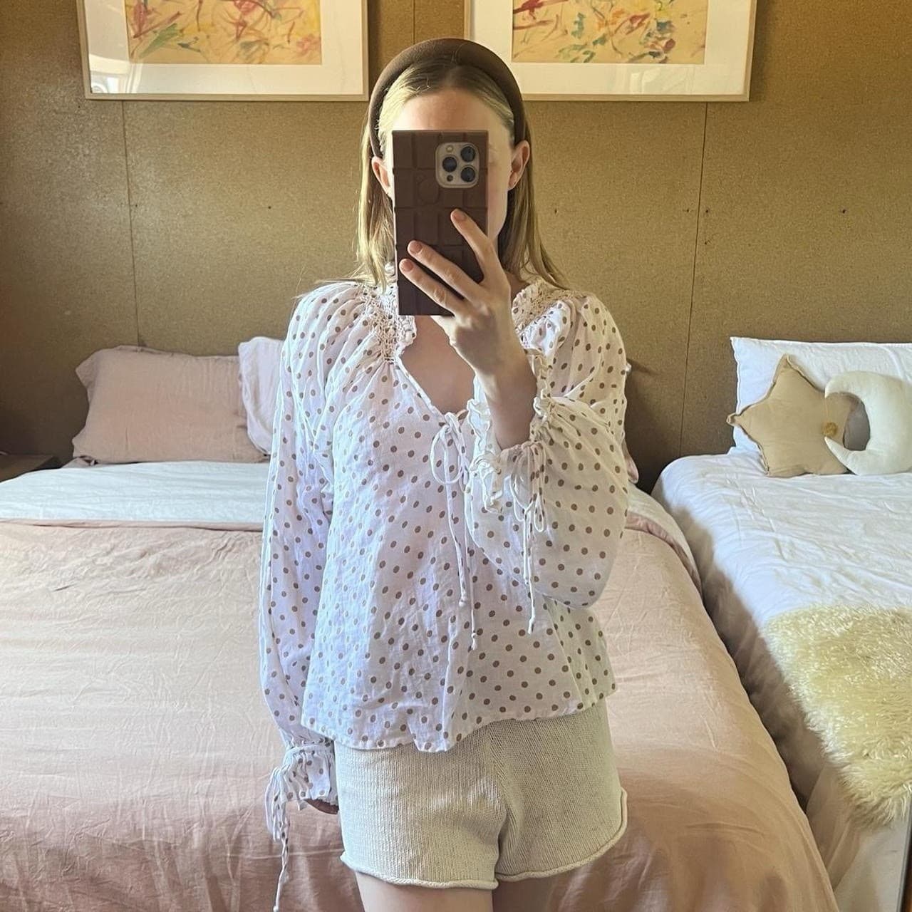 Kinga Csilla Linen Blouse White Beige Polka Dot Peasant Top Size 6 Cottagecore — photo 2 of 8