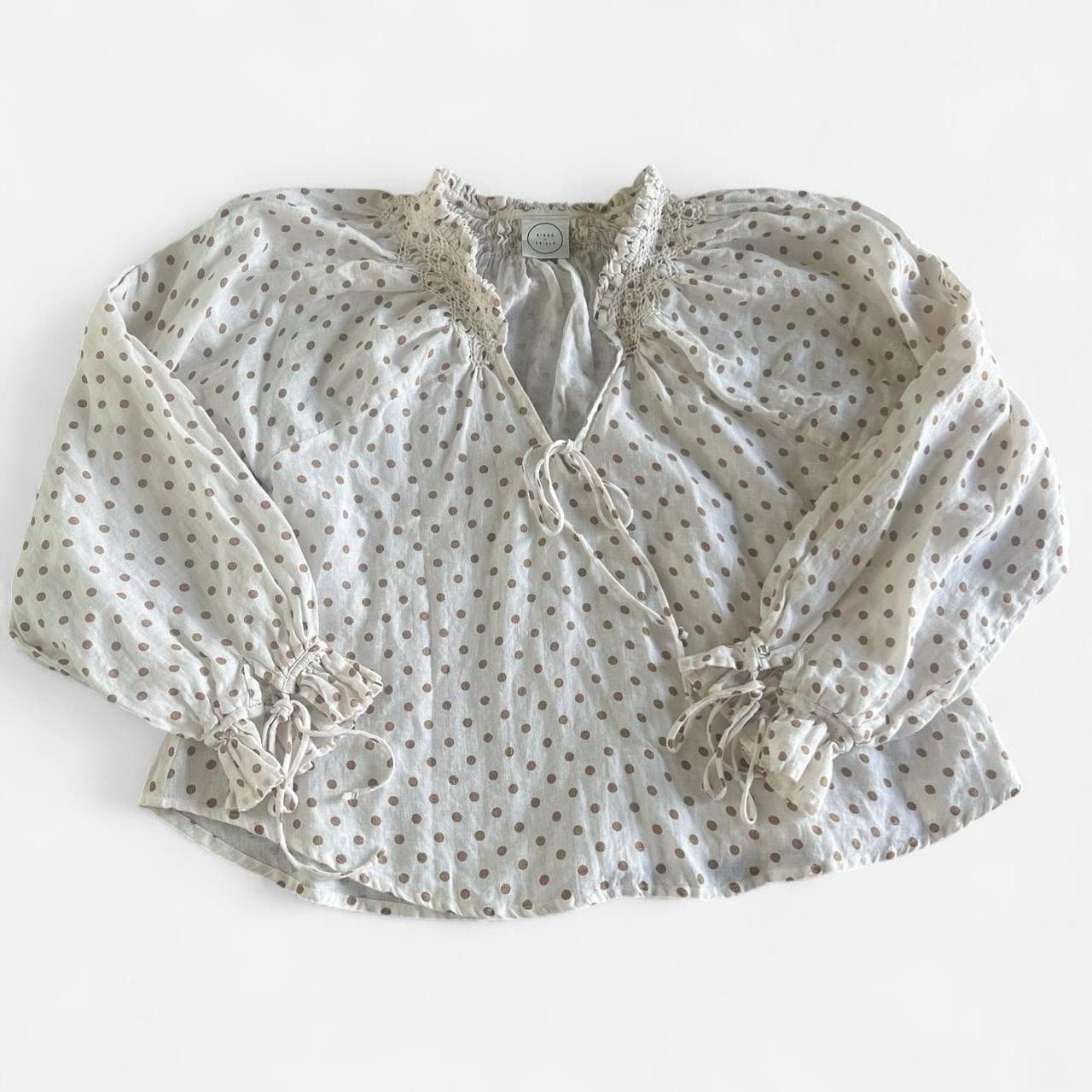 Kinga Csilla Linen Blouse White Beige Polka Dot Peasant Top Size 6 Cottagecore — photo 5 of 8