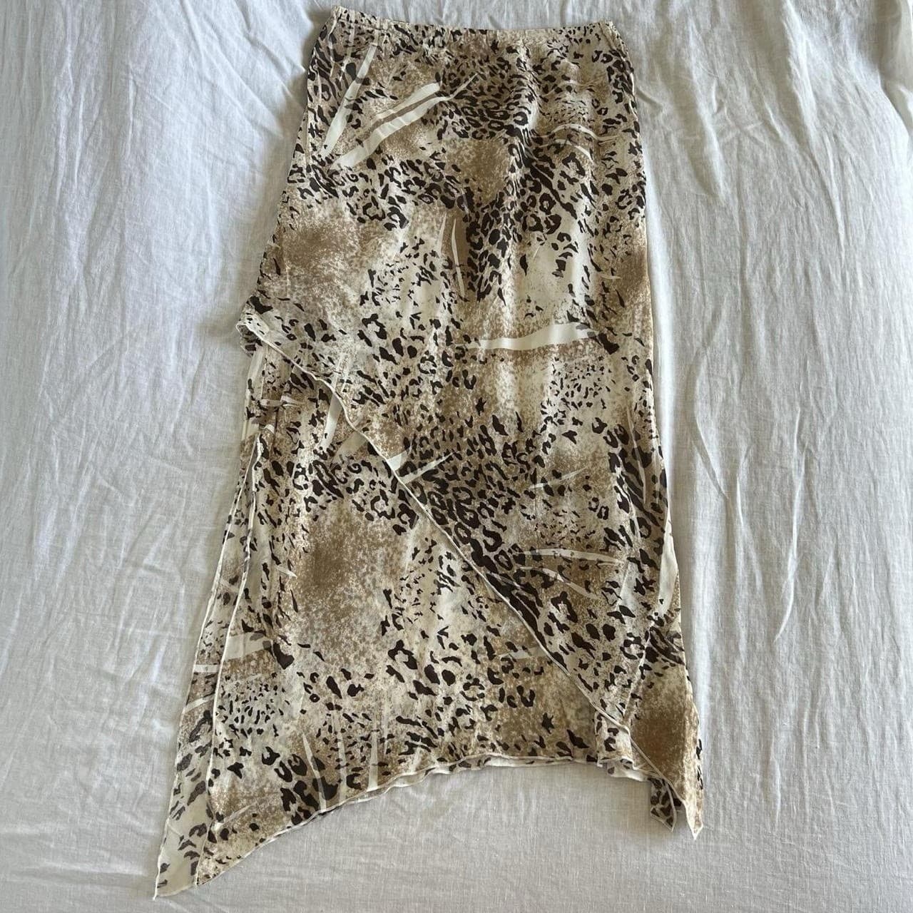 Animale Vintage Leopard Midi Skirt M Viscose Asymmetric Handkerchief Mesh Y2K