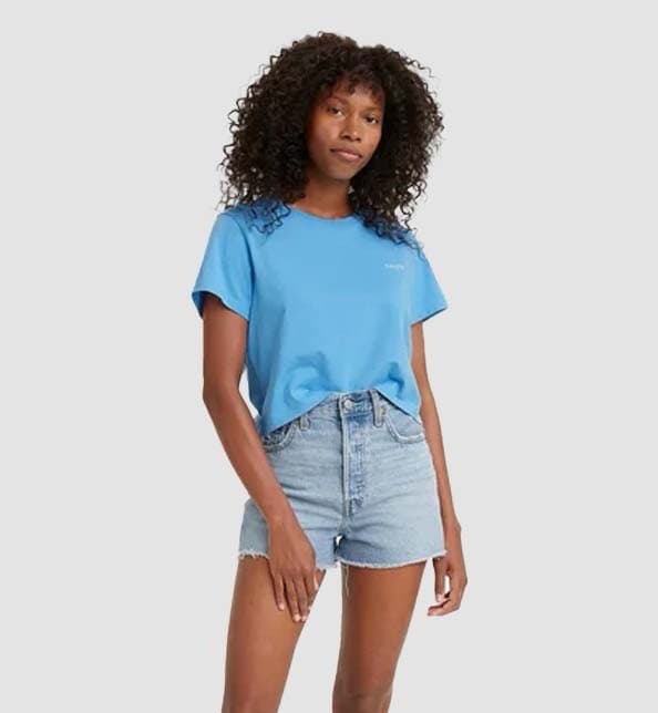 Levis Ribcage Denim Shorts W26 AU 8 High Waisted Light Blue Raw Hem Cut Off