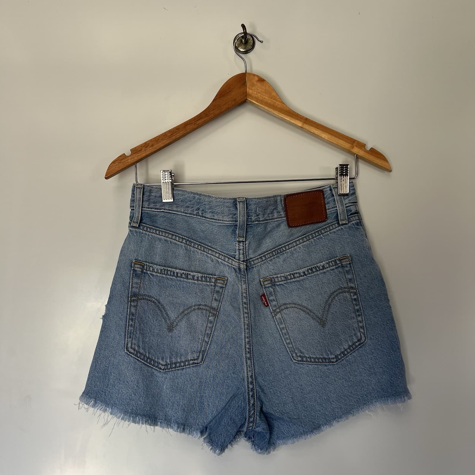 Levis Ribcage Denim Shorts W26 AU 8 High Waisted Light Blue Raw Hem Cut Off — photo 5 of 9