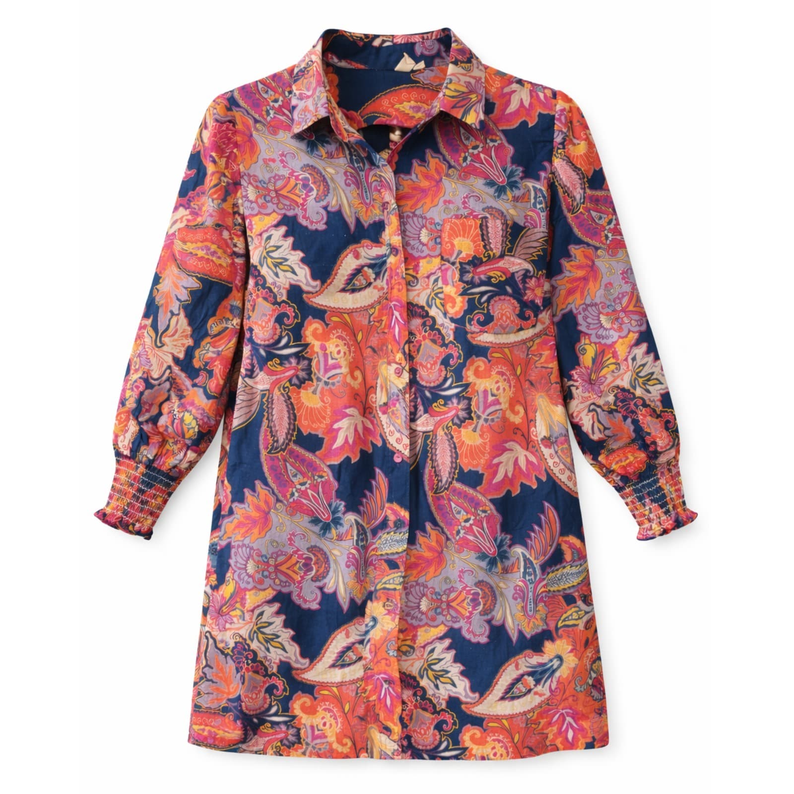 Adorne Oversized Longline Shirt Paisley Print Linen Blue Multicolour AU 14 US 10