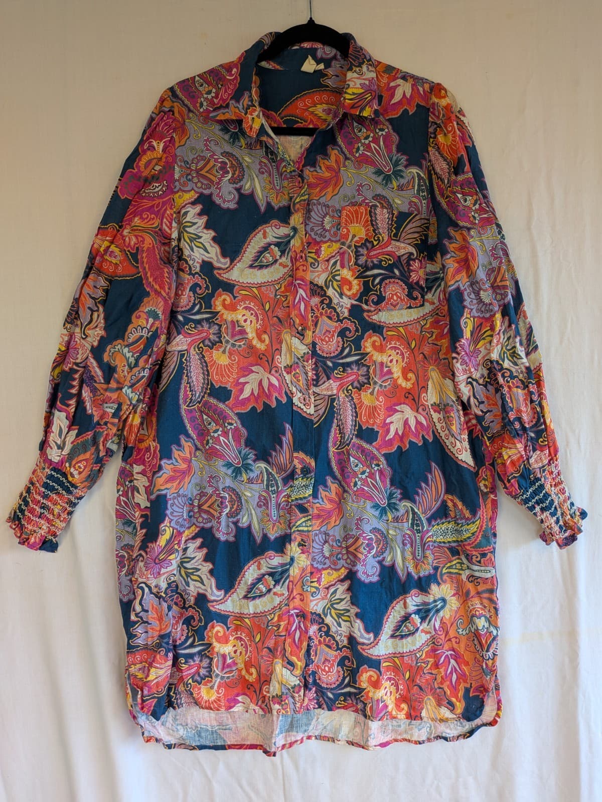 Adorne Oversized Longline Shirt Paisley Print Linen Blue Multicolour AU 14 US 10 — photo 2 of 11