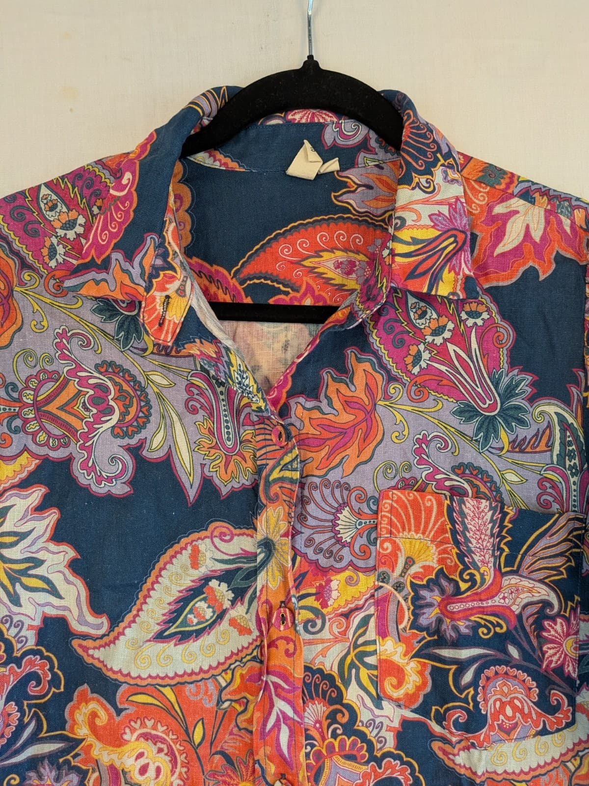 Adorne Oversized Longline Shirt Paisley Print Linen Blue Multicolour AU 14 US 10 — photo 7 of 11