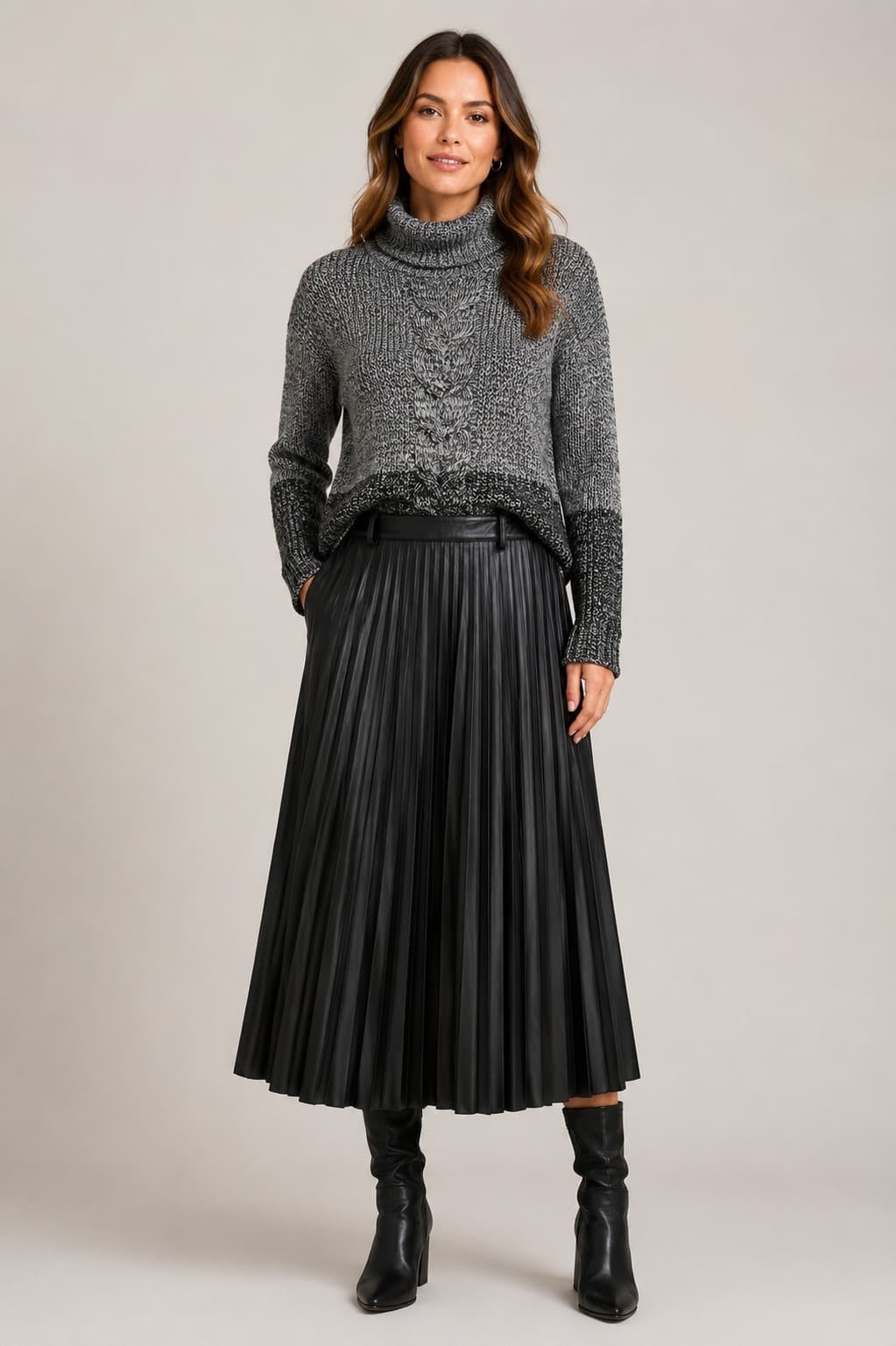 Portmans Vegan Leather Pleated Midi Skirt Black Size 14 High Waist — photo 2 of 14