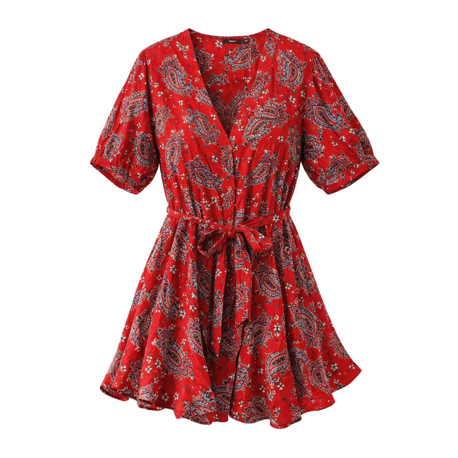 Sportsgirl Paisley Wrap Dress Red Cotton Boho Short Sleeve Summer Size 12