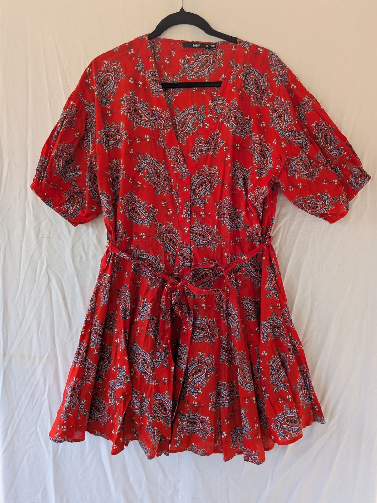 Sportsgirl Paisley Wrap Dress Red Cotton Boho Short Sleeve Summer Size 12 — photo 2 of 8