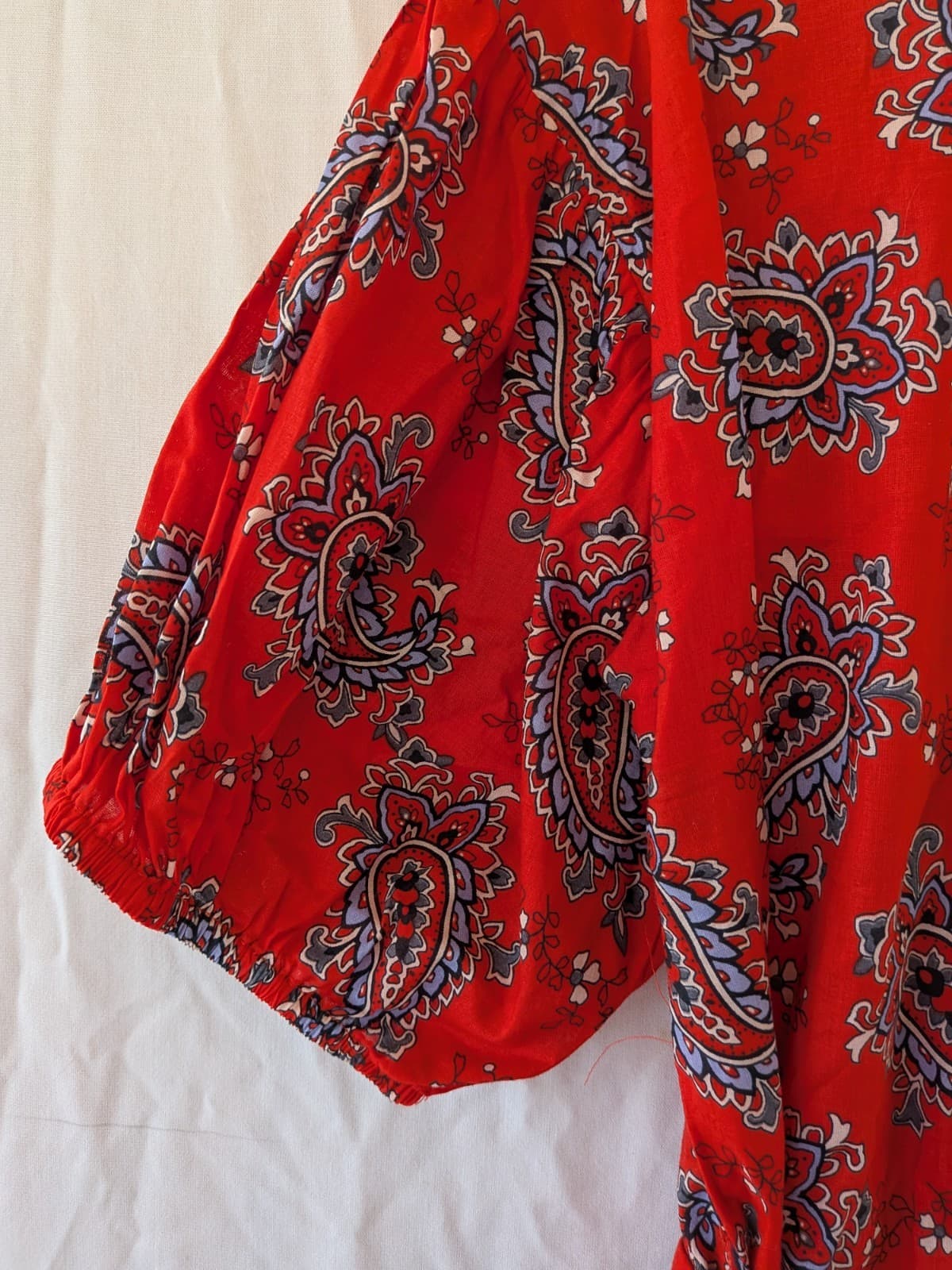 Sportsgirl Paisley Wrap Dress Red Cotton Boho Short Sleeve Summer Size 12 — photo 4 of 8