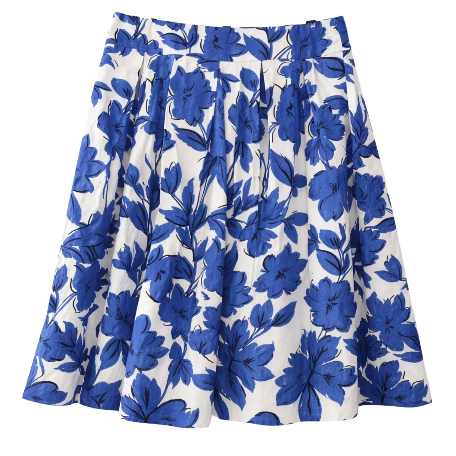 Review Skirt Size 12 Blue White Floral A Line Cotton Elastane Lined Cocktail