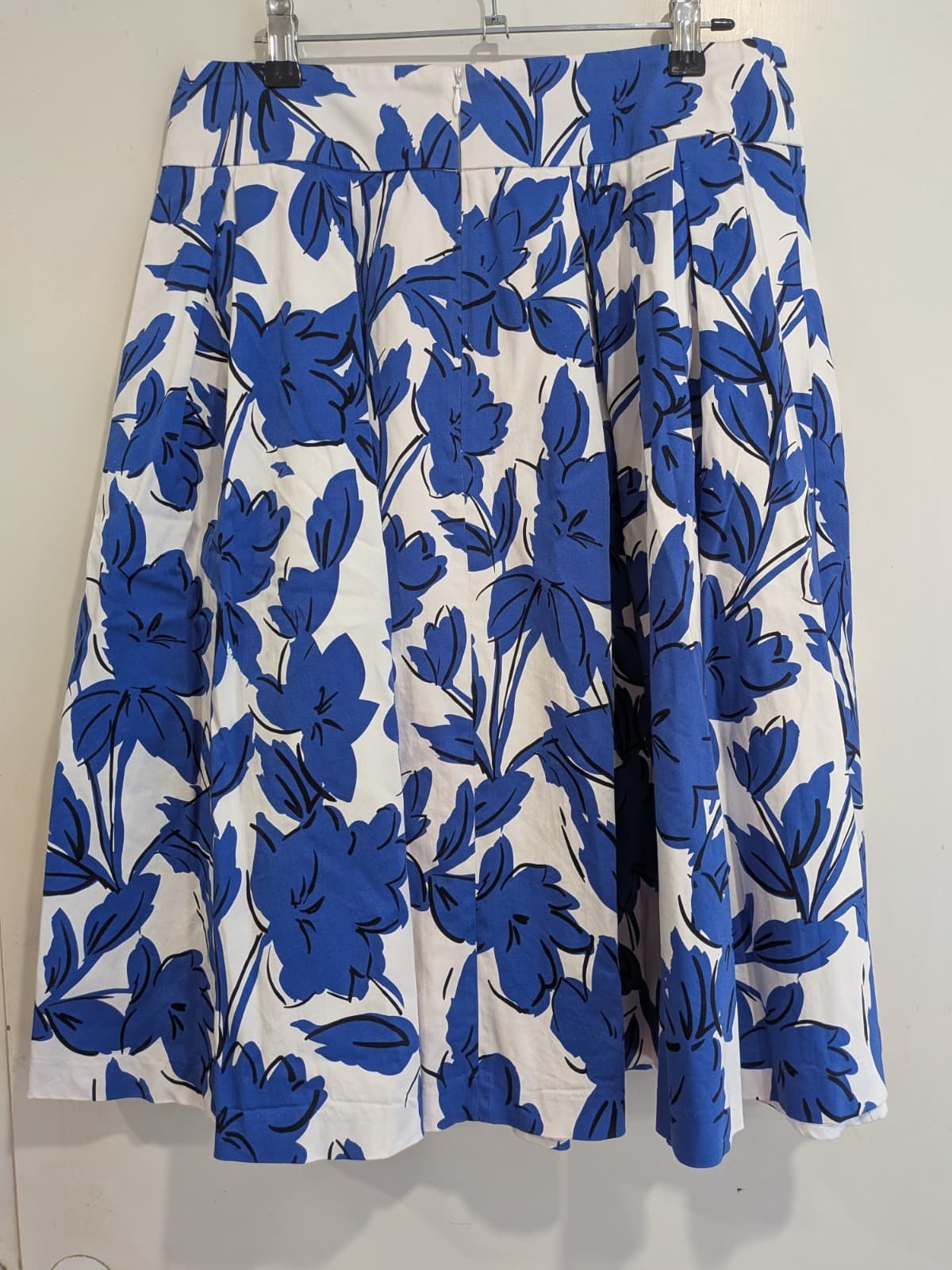Review Skirt Size 12 Blue White Floral A Line Cotton Elastane Lined Cocktail — photo 6 of 8