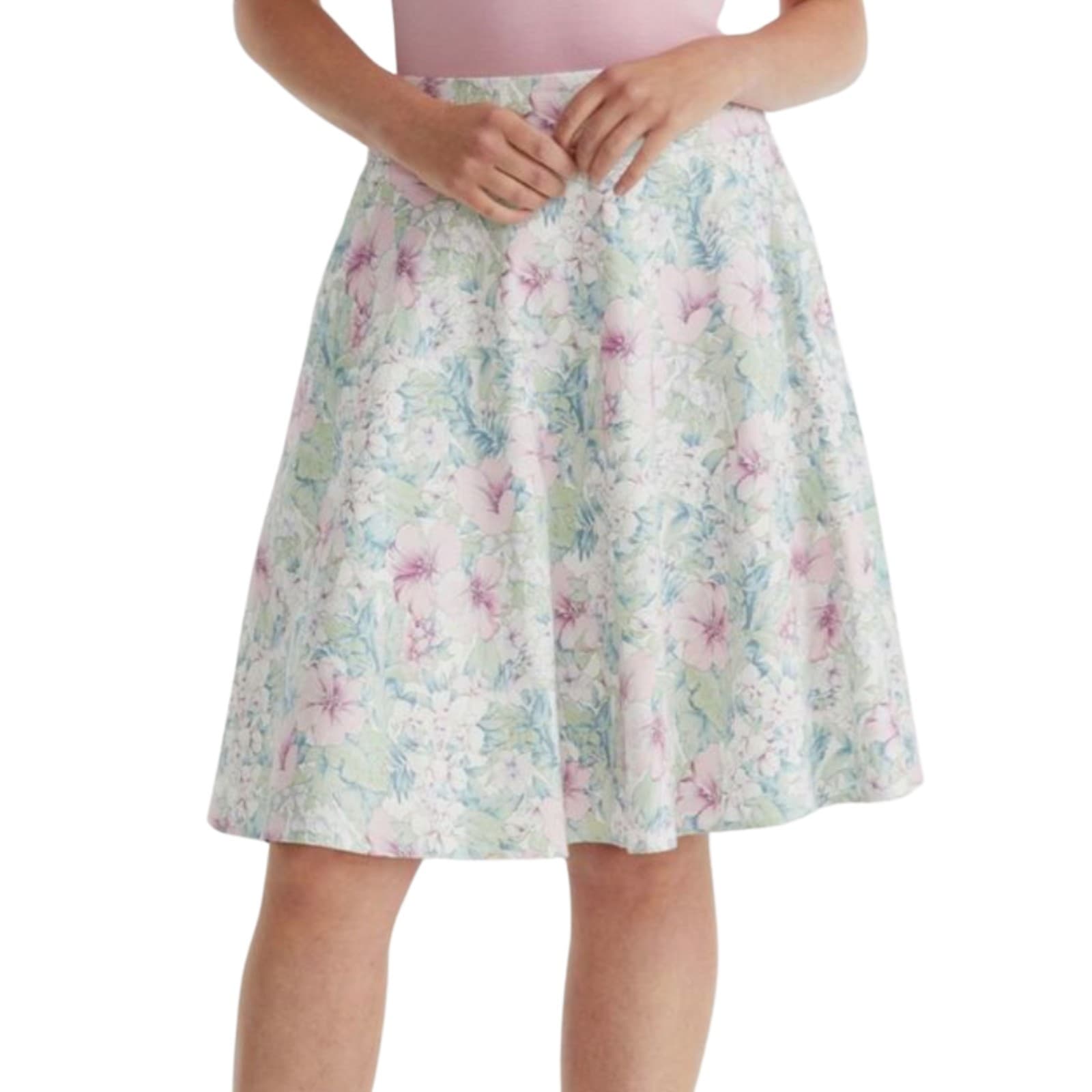 Review Floral Knee Length Skirt Blue Green Cocktail Flare A Line Wedding Size 12 — photo 2 of 8