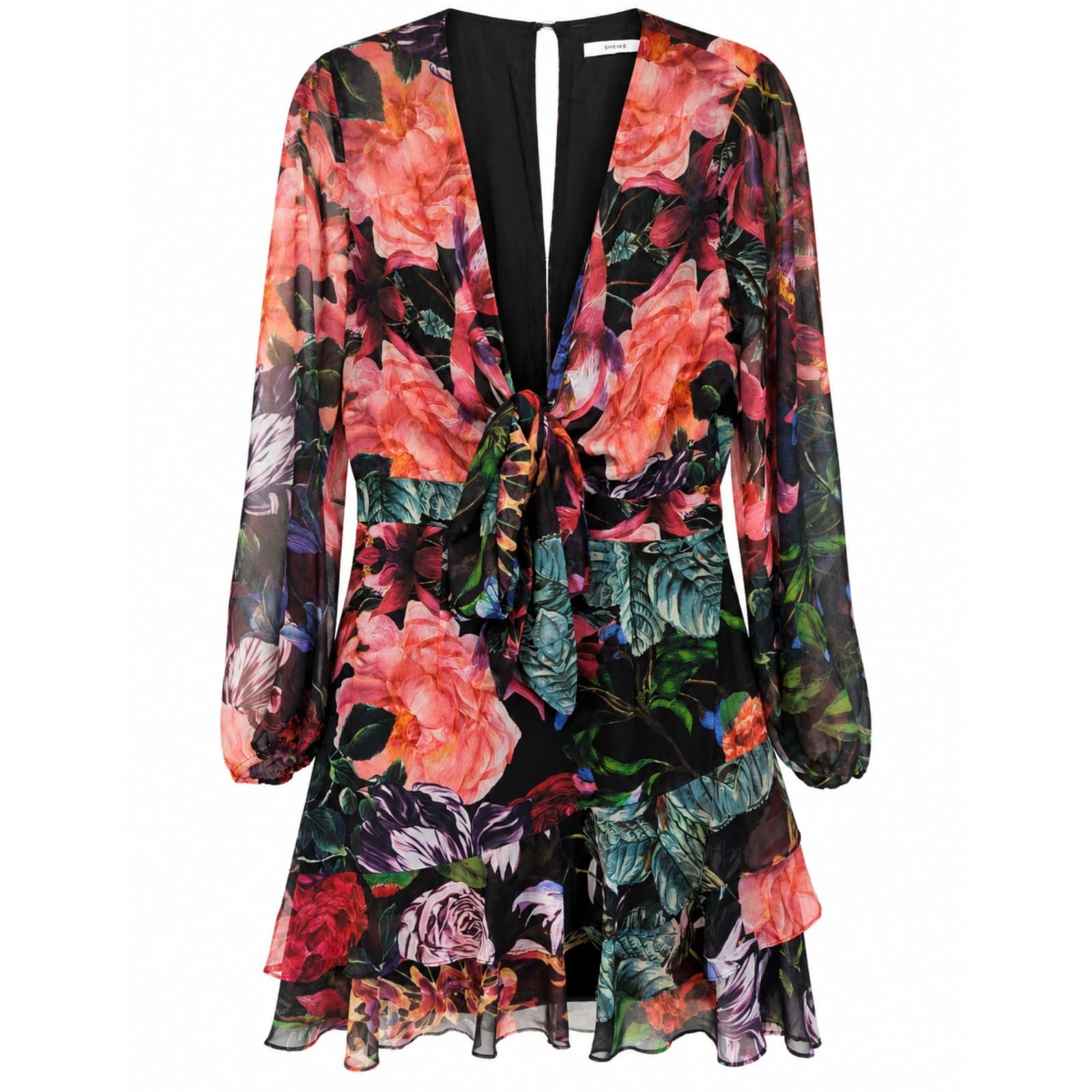 Sheike Dress AU 12 US 8 Floral Mini Tie Front Long Sleeve Party Cocktail Event