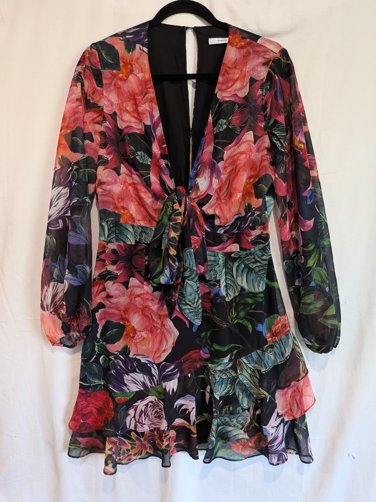 Sheike Dress AU 12 US 8 Floral Mini Tie Front Long Sleeve Party Cocktail Event — photo 2 of 12