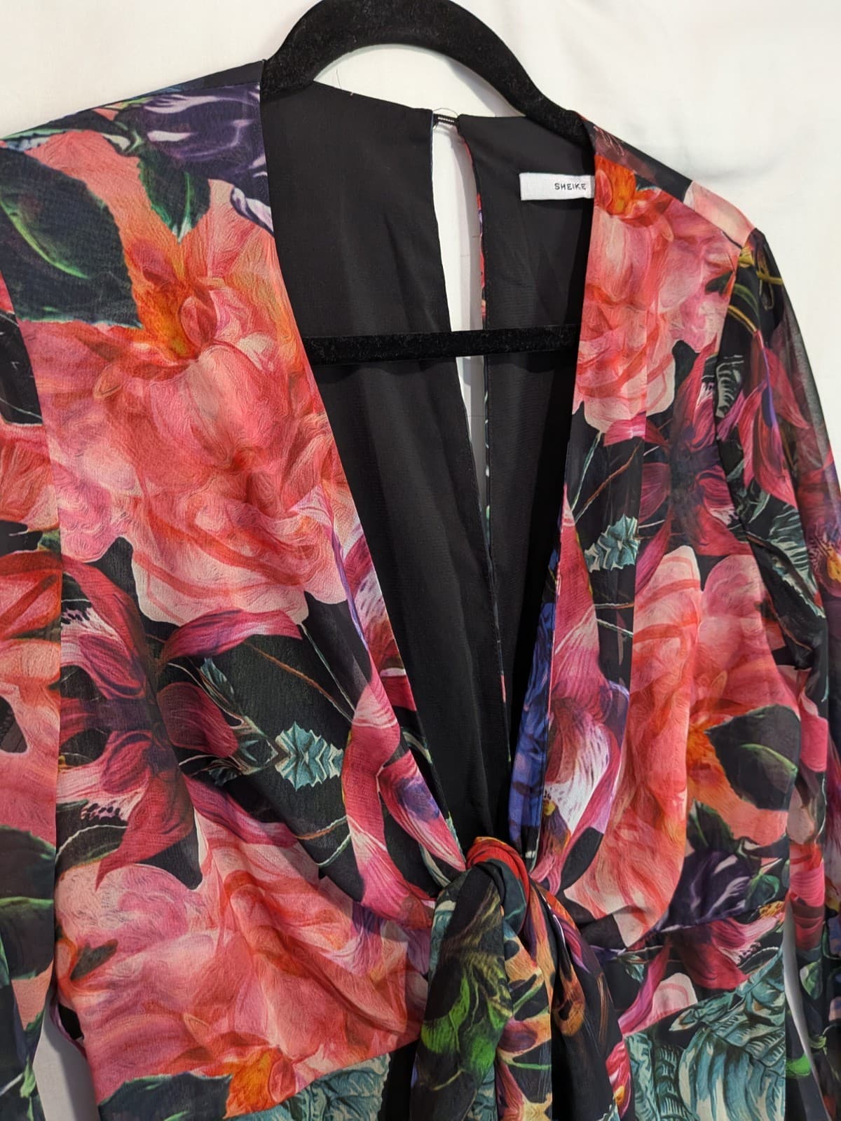 Sheike Dress AU 12 US 8 Floral Mini Tie Front Long Sleeve Party Cocktail Event — photo 6 of 12