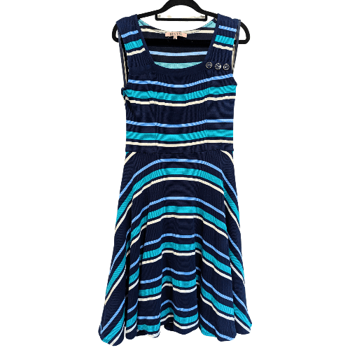 Review Dress Navy Blue Stripe Knit A Line Retro Nautical Size 12 AUS US 8 — photo 2 of 6