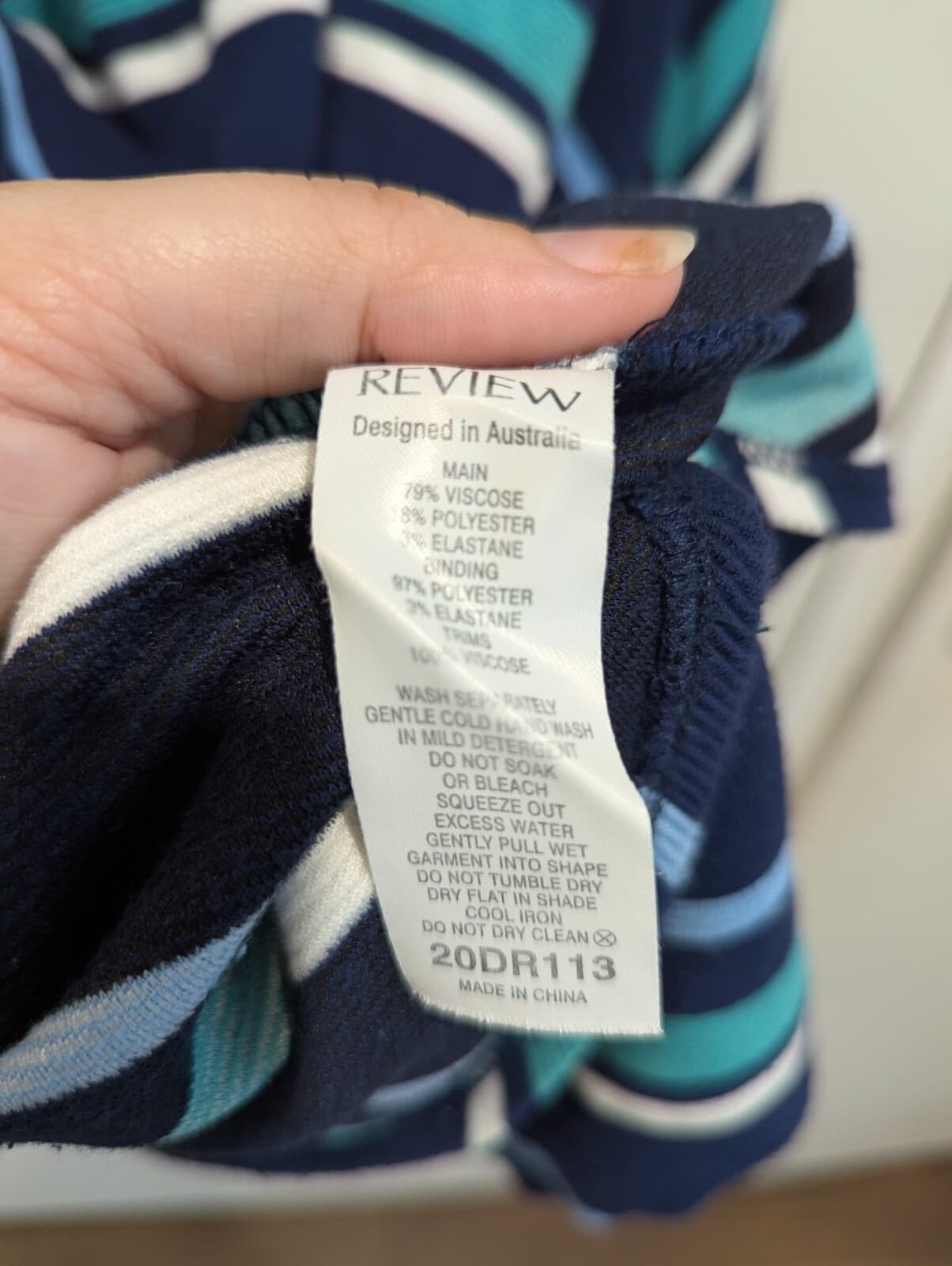 Review Dress Navy Blue Stripe Knit A Line Retro Nautical Size 12 AUS US 8 — photo 3 of 6