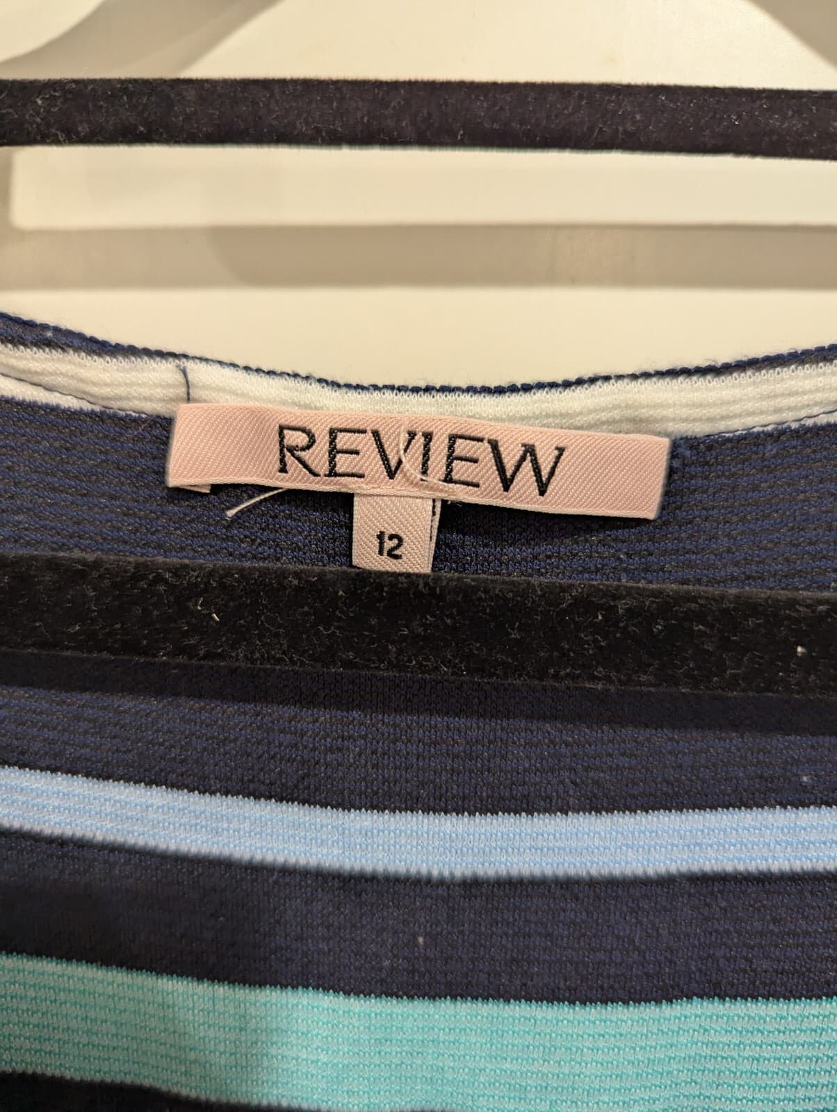 Review Dress Navy Blue Stripe Knit A Line Retro Nautical Size 12 AUS US 8 — photo 5 of 6