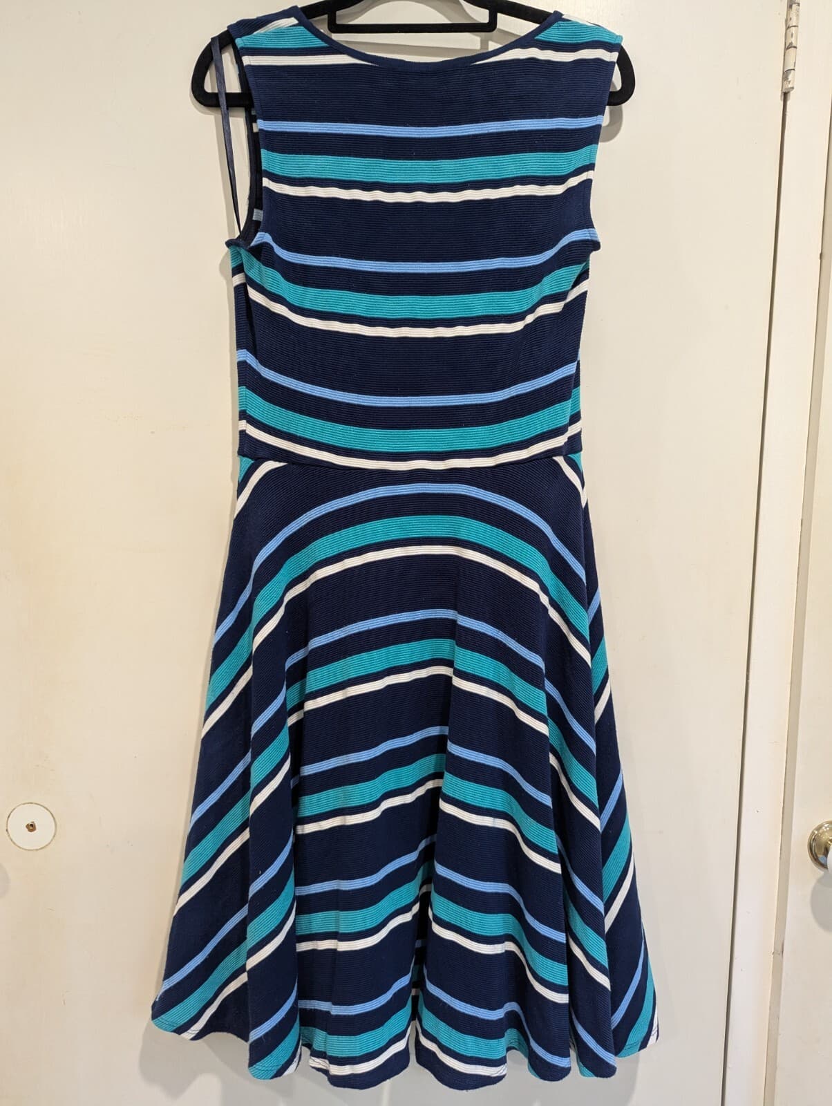 Review Dress Navy Blue Stripe Knit A Line Retro Nautical Size 12 AUS US 8 — photo 6 of 6
