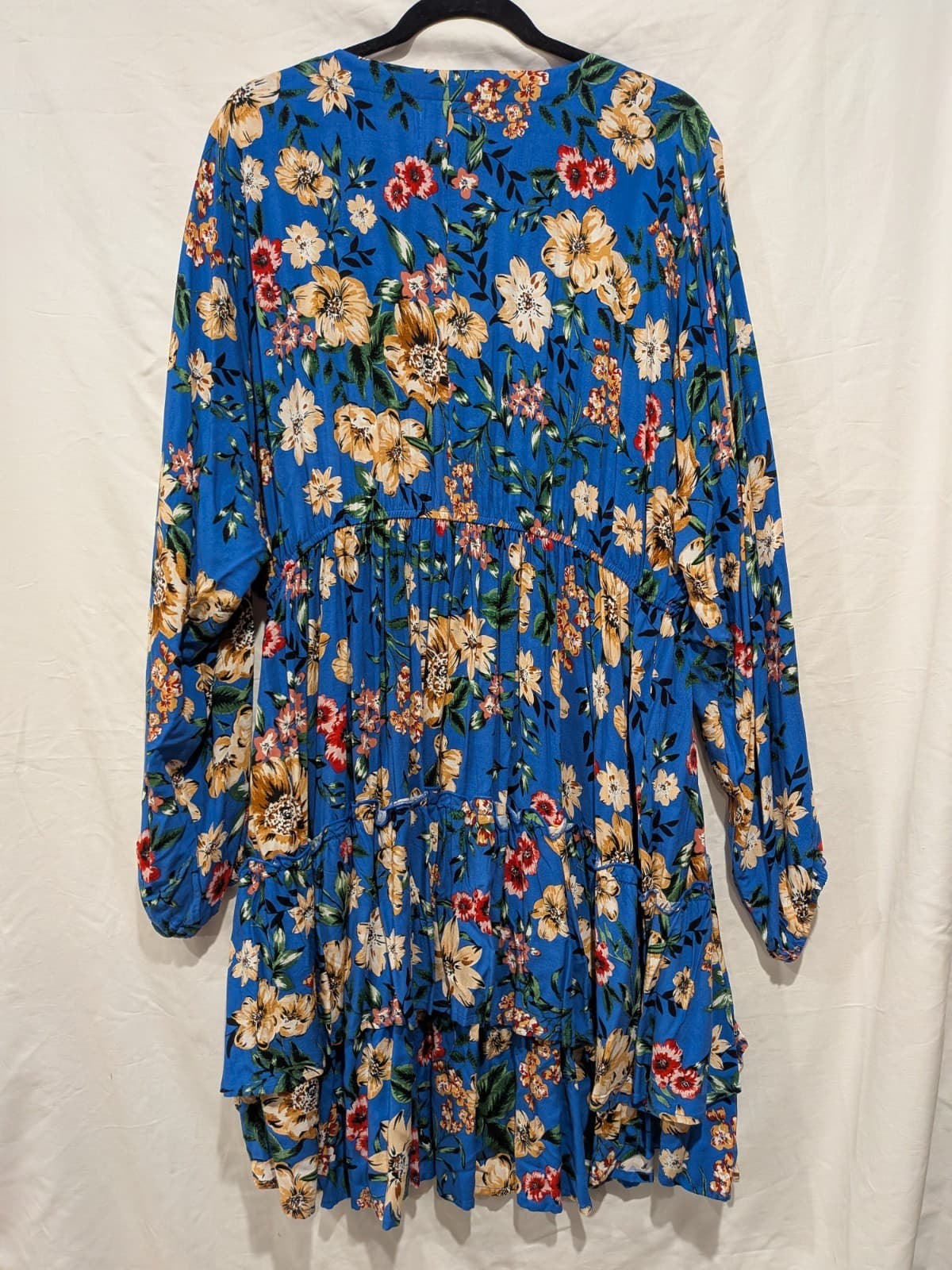 Dreamcatcher Dress Size 16 2XL Blue Floral Boho Mini Tiered Rayon Long Sleeve — photo 12 of 12