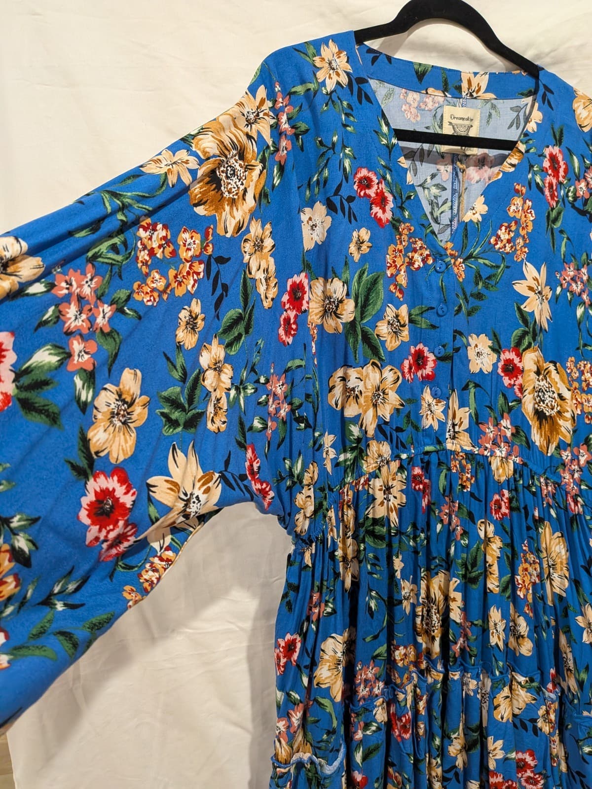 Dreamcatcher Dress Size 16 2XL Blue Floral Boho Mini Tiered Rayon Long Sleeve — photo 5 of 12