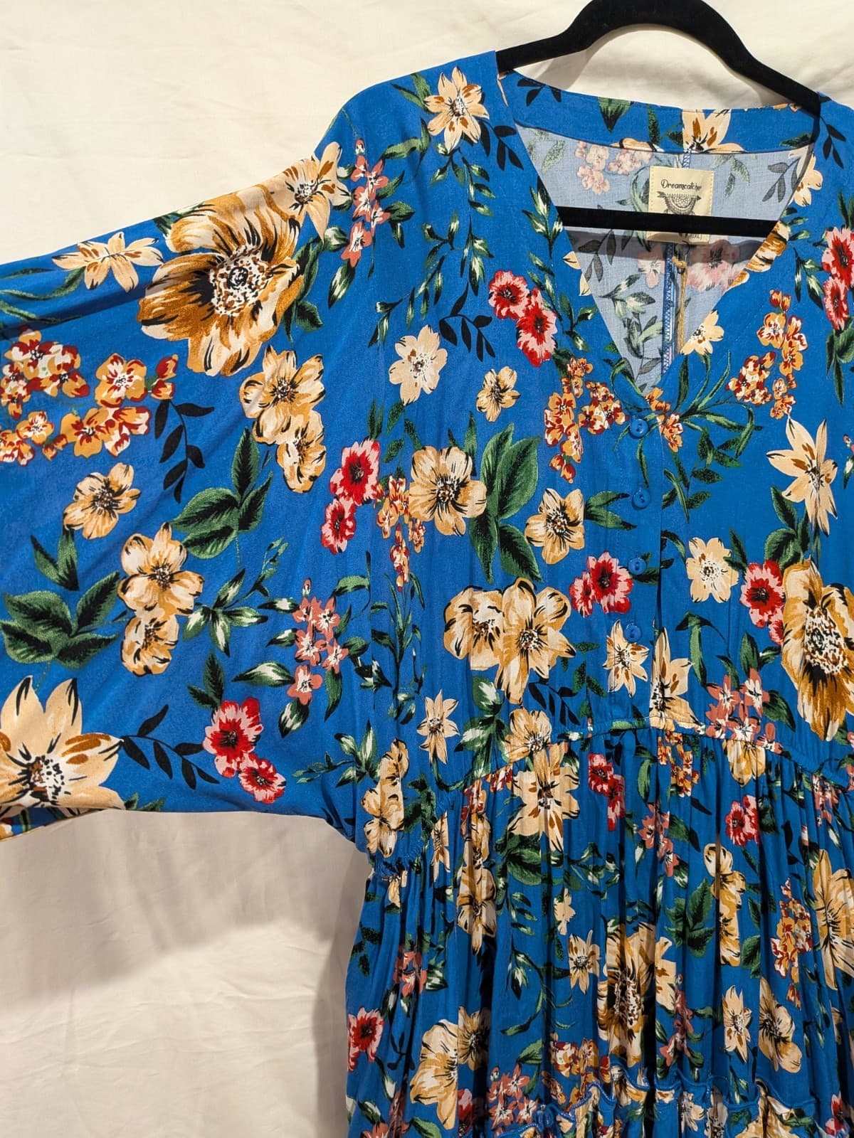 Dreamcatcher Dress Size 16 2XL Blue Floral Boho Mini Tiered Rayon Long Sleeve — photo 6 of 12