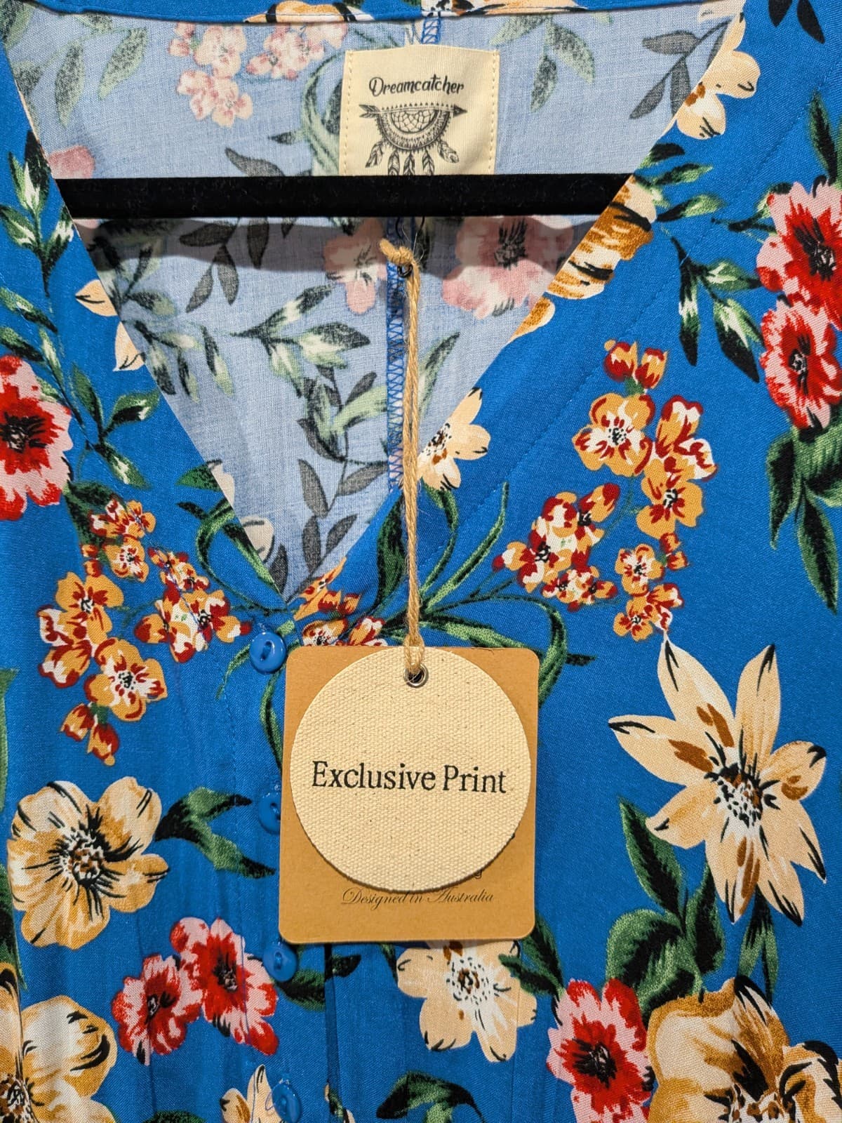 Dreamcatcher Dress Size 16 2XL Blue Floral Boho Mini Tiered Rayon Long Sleeve — photo 10 of 12