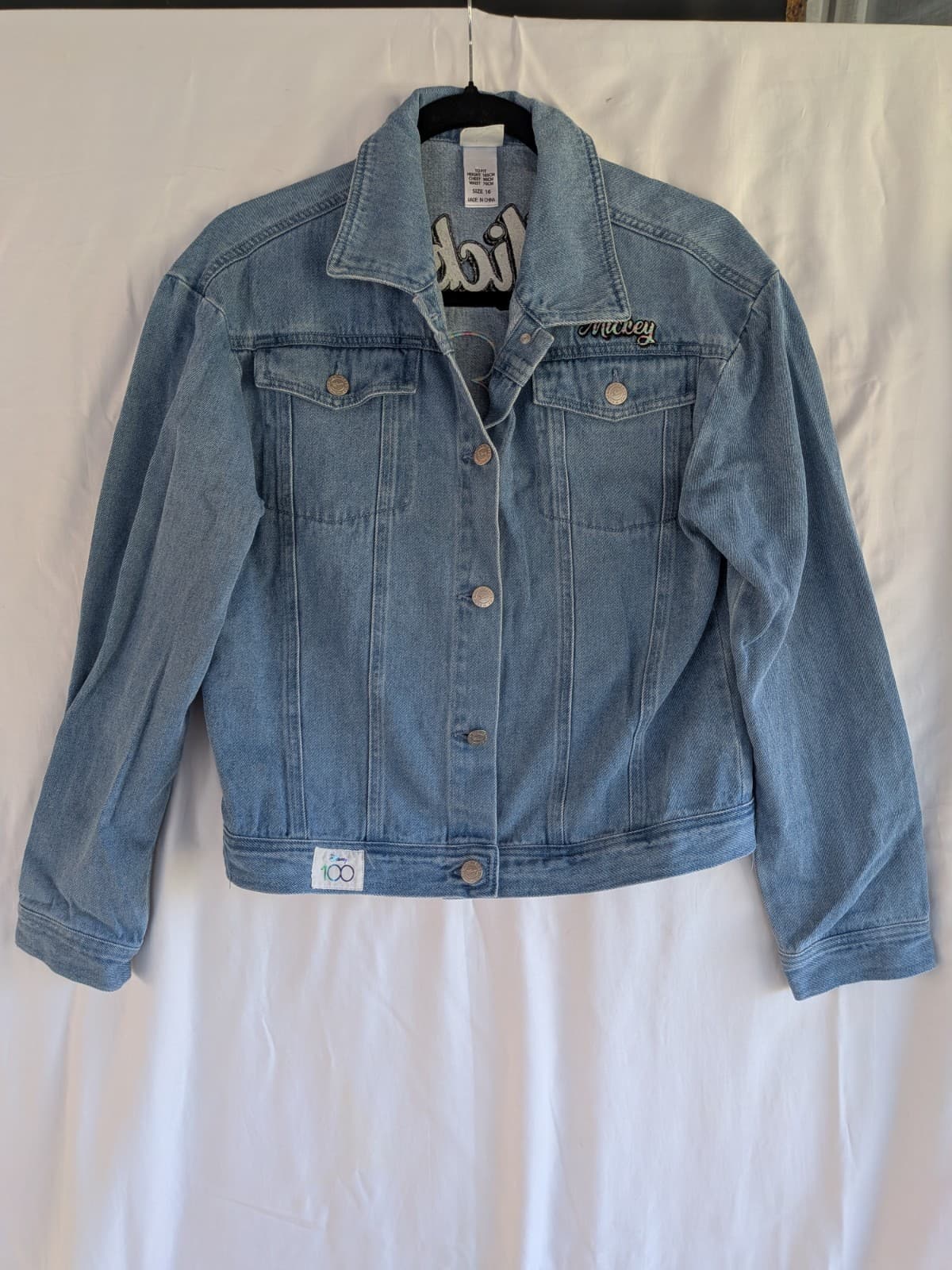Disney Mickey Denim Jacket Youth Kids Size 16 Blue Jacket Disney 100 Years — photo 2 of 11