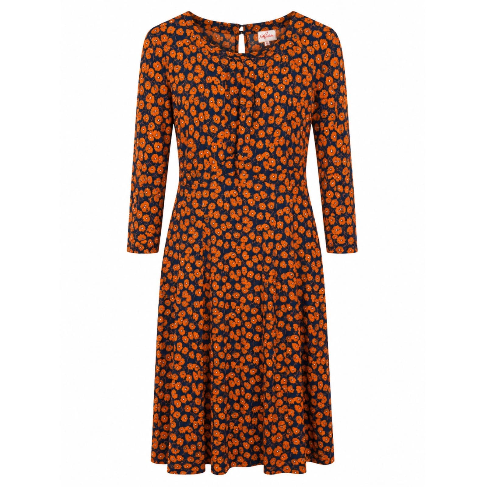 Leona Edmiston Dress AU 14 Orange Floral Long Sleeve A Line Cocktail Wedding