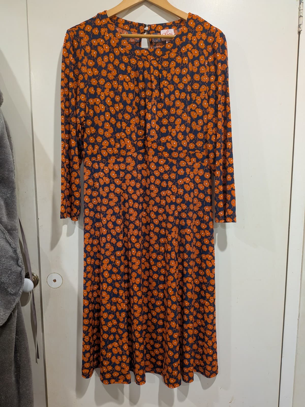 Leona Edmiston Dress AU 14 Orange Floral Long Sleeve A Line Cocktail Wedding — photo 2 of 10