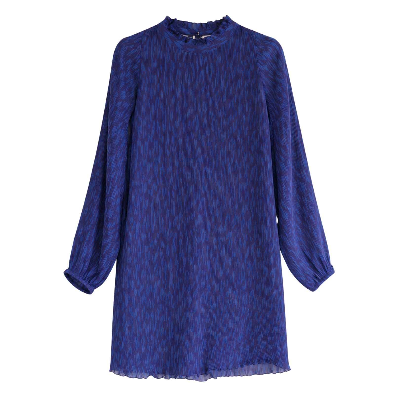 Marcs Dress Size 16 Blue Purple Pleated Long Sleeve Sheer Lined Shift Dress